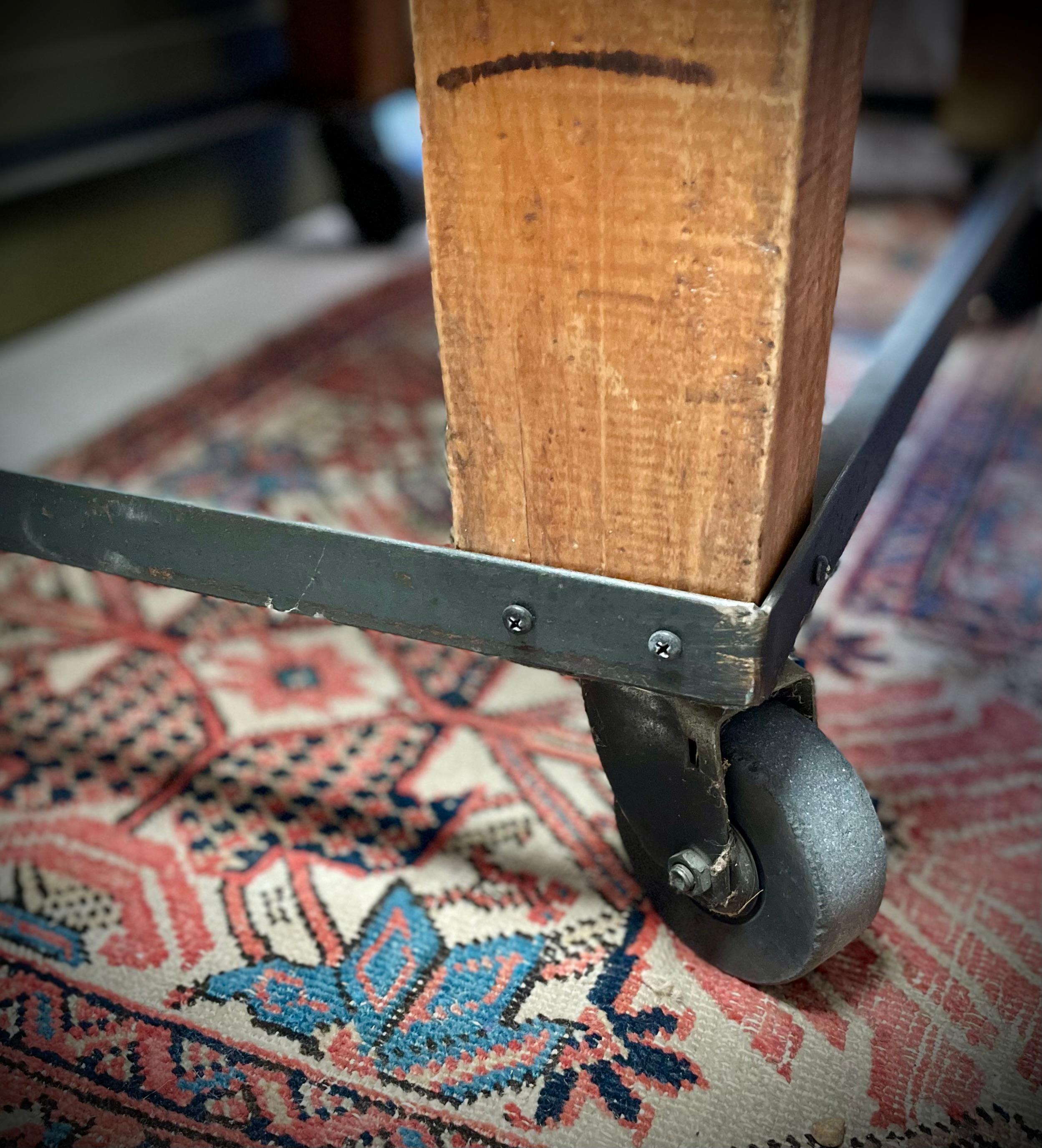 Primitive Industrial Butcher Block Rolling Kitchen Island /Work Table on Casters For Sale 8