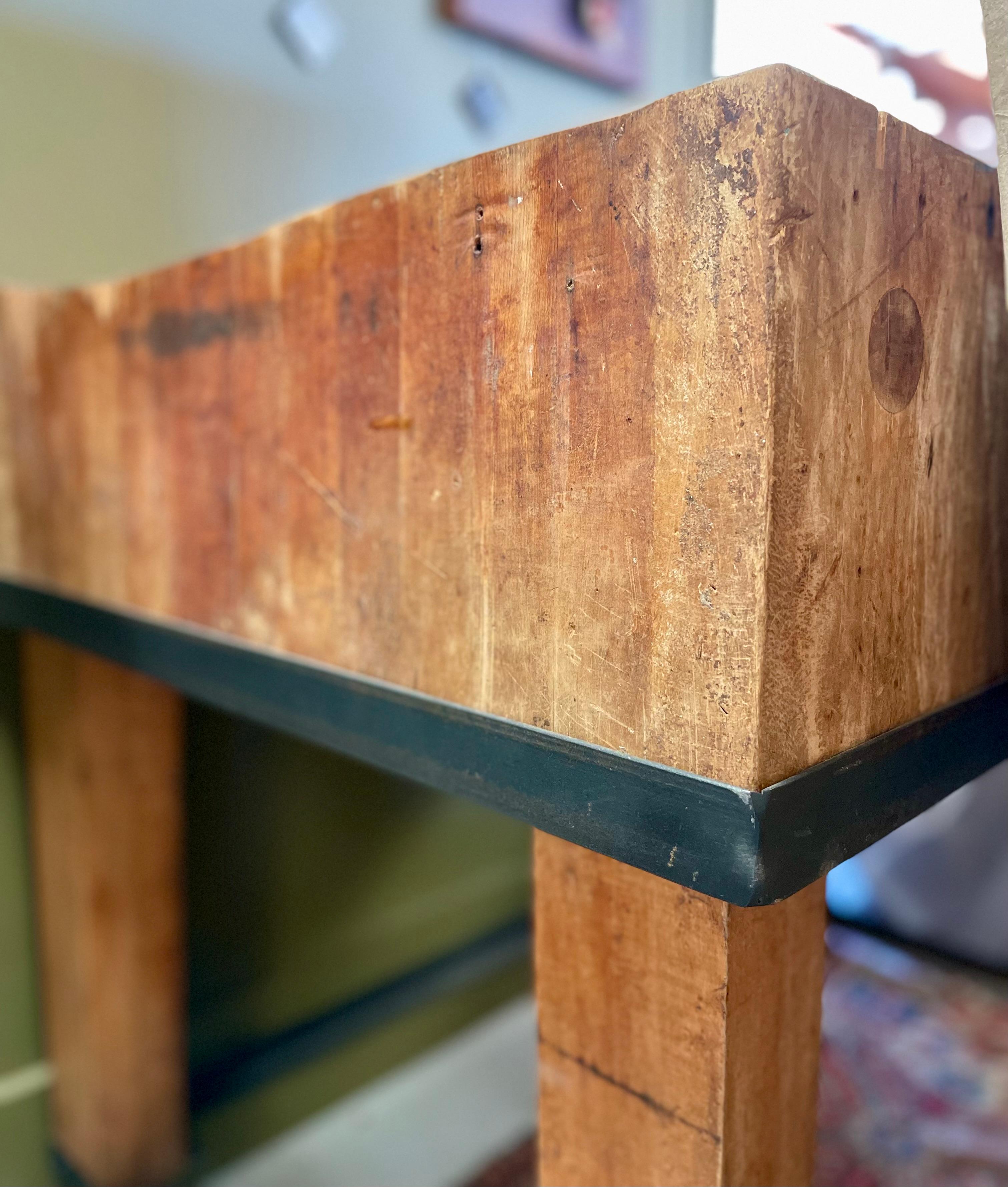 Primitive Industrial Butcher Block Rolling Kitchen Island /Work Table on Casters For Sale 9