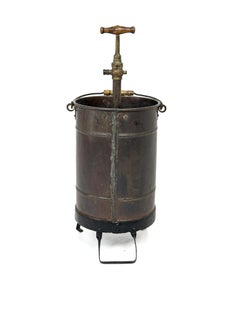 Primitive Industrial Copper Pressure Vessel with Brass Pump, Europe Early 20th