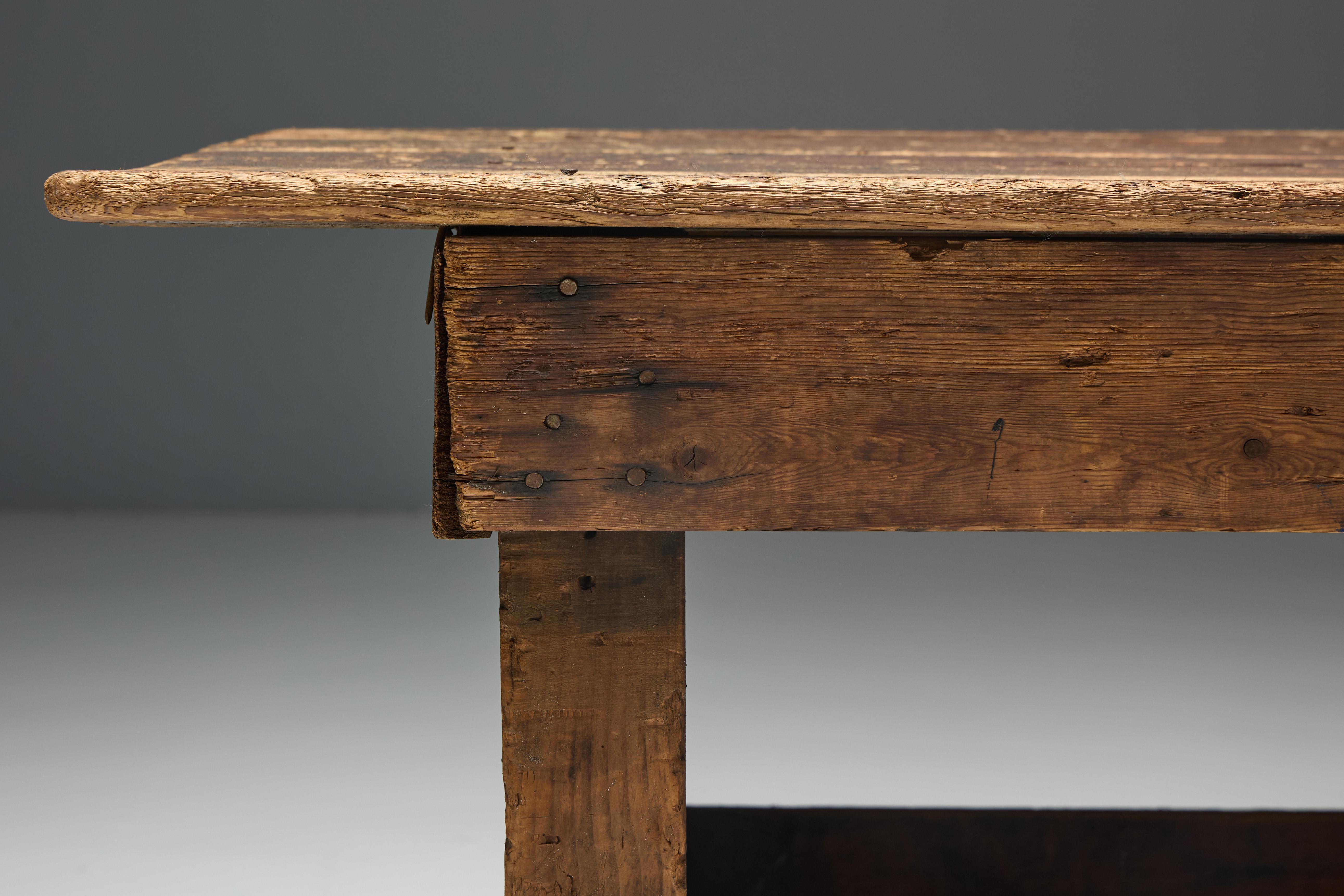 Primitiver Industrietisch, Frankreich, 19. Jahrhundert (Holz) im Angebot