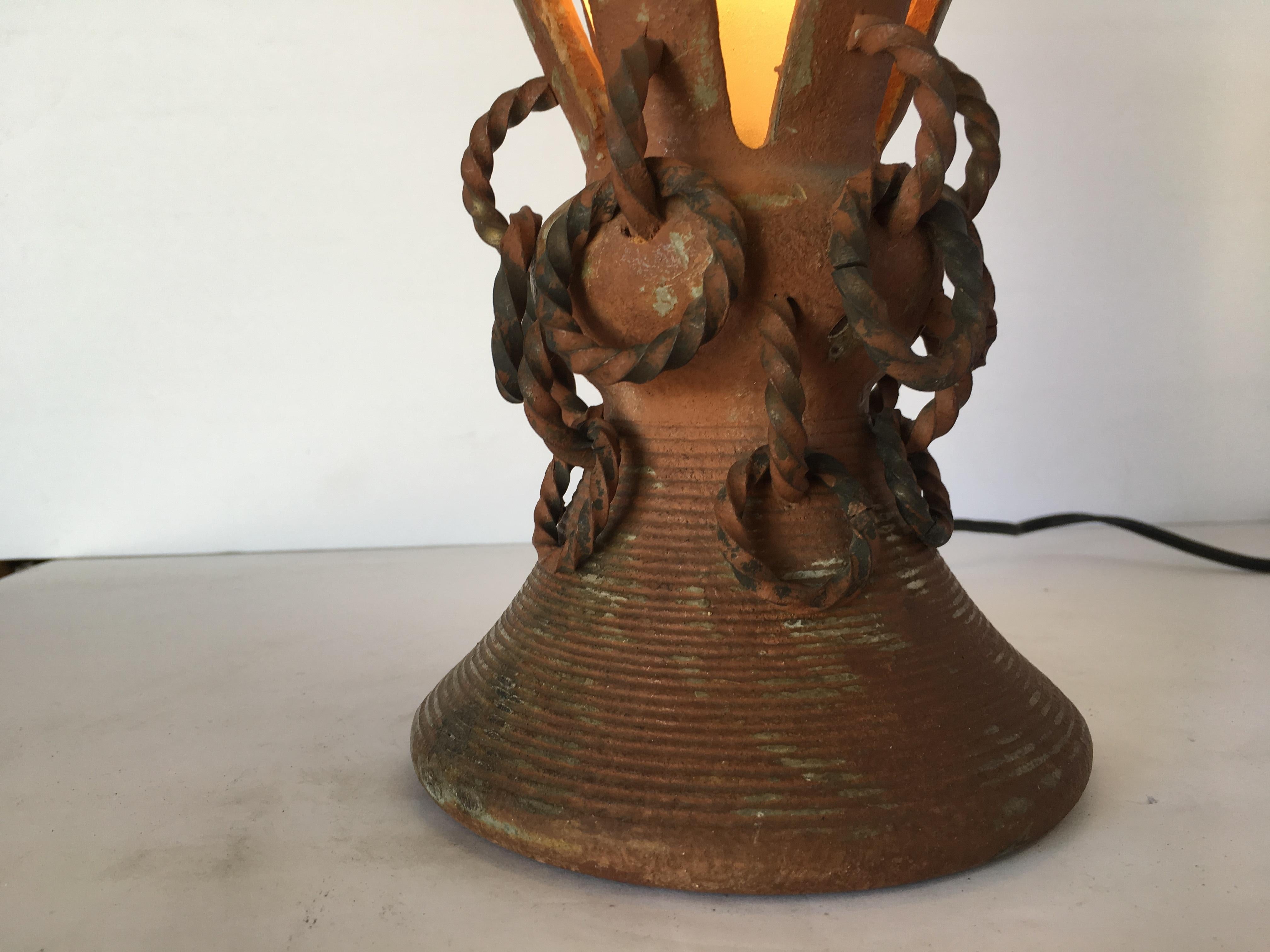 Iron and Clay Torchiere Table Lamp w/ Frosted Shade 1