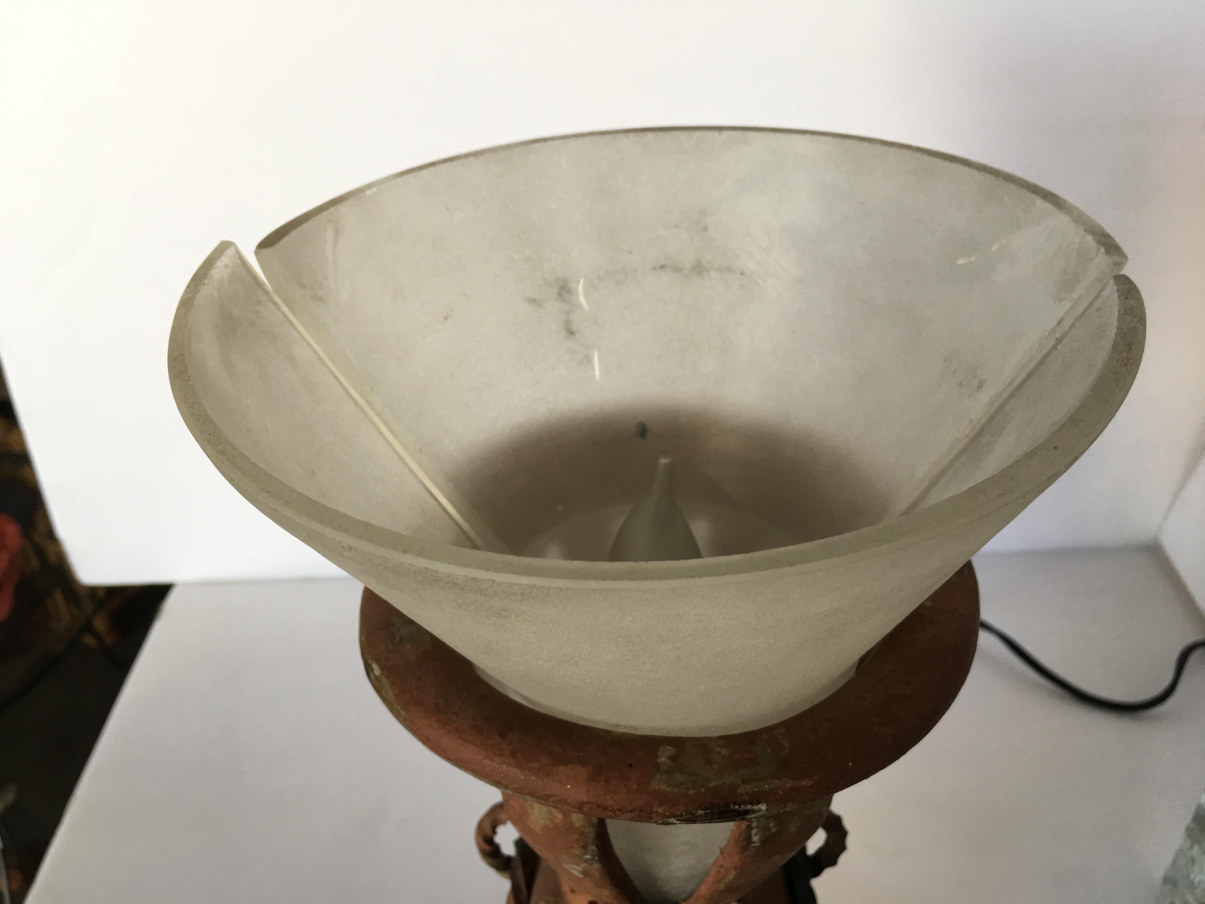 Iron and Clay Torchiere Table Lamp w/ Frosted Shade 2