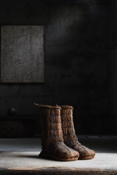 Primitive Japanese Folk Art Woven Rice Straw Boots, Meiji Period Wabi-Sabi