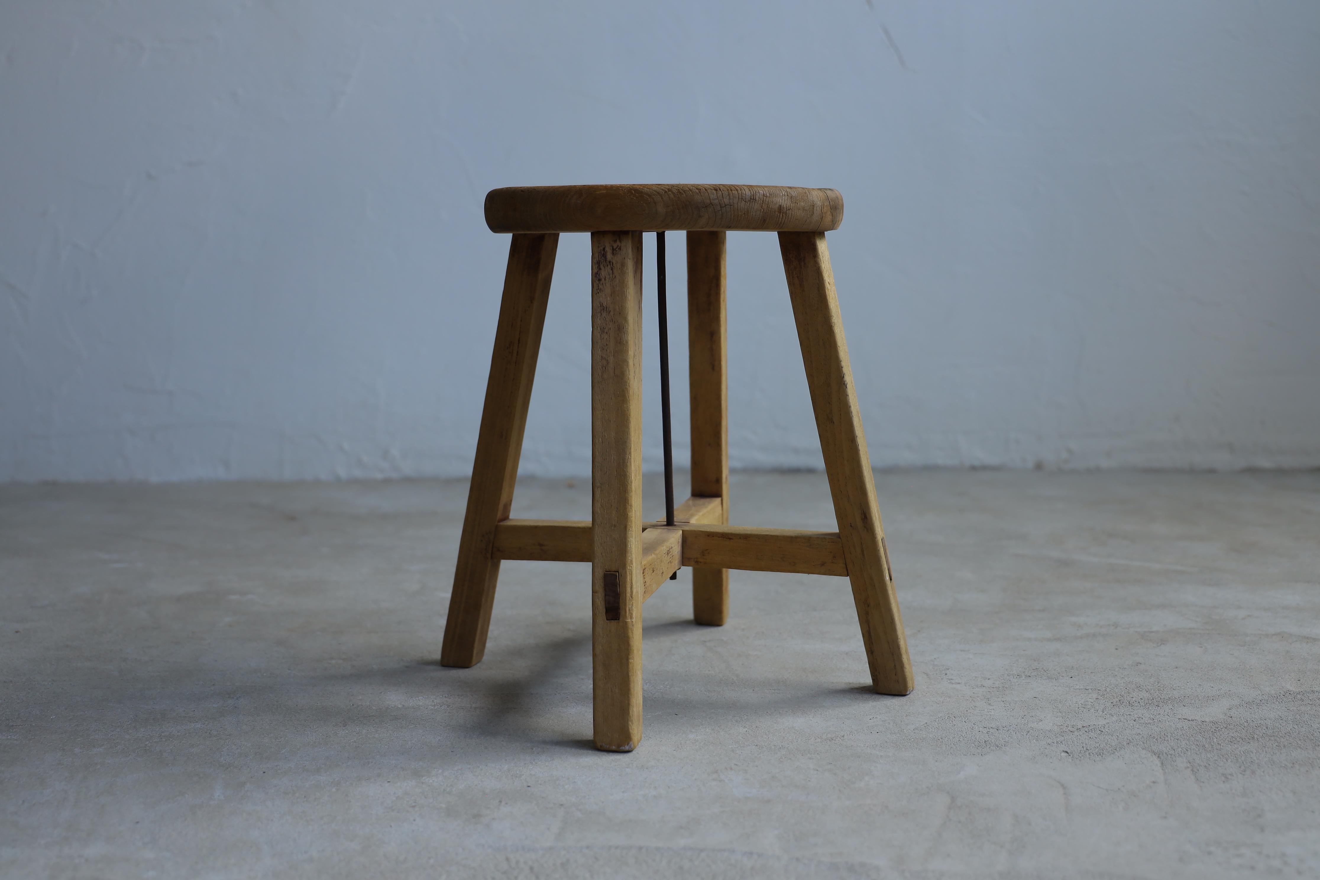 Taisho Primitive Japanese Wooden Stools, Wabi-Sabi Stool For Sale
