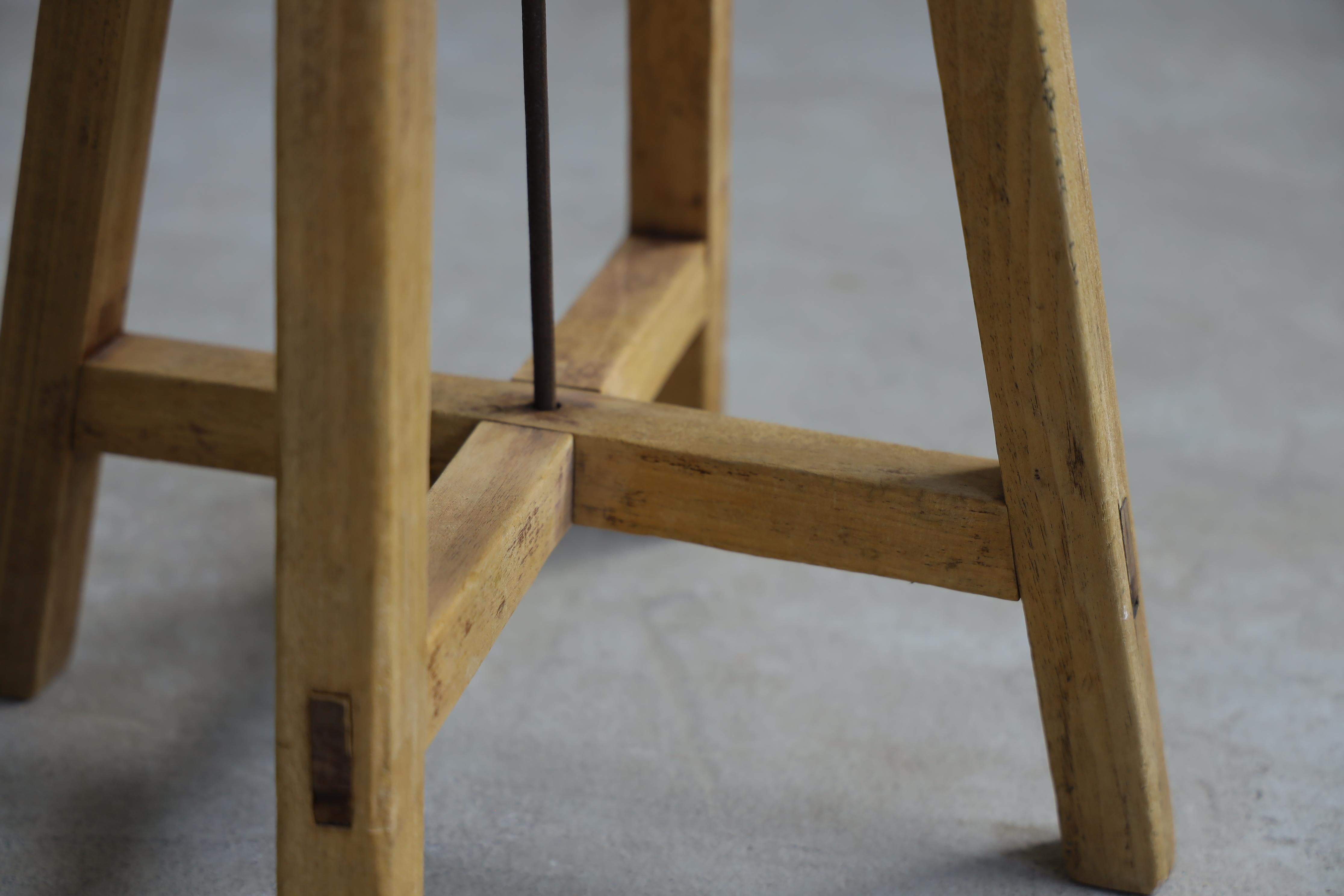 20th Century Primitive Japanese Wooden Stools, Wabi-Sabi Stool For Sale