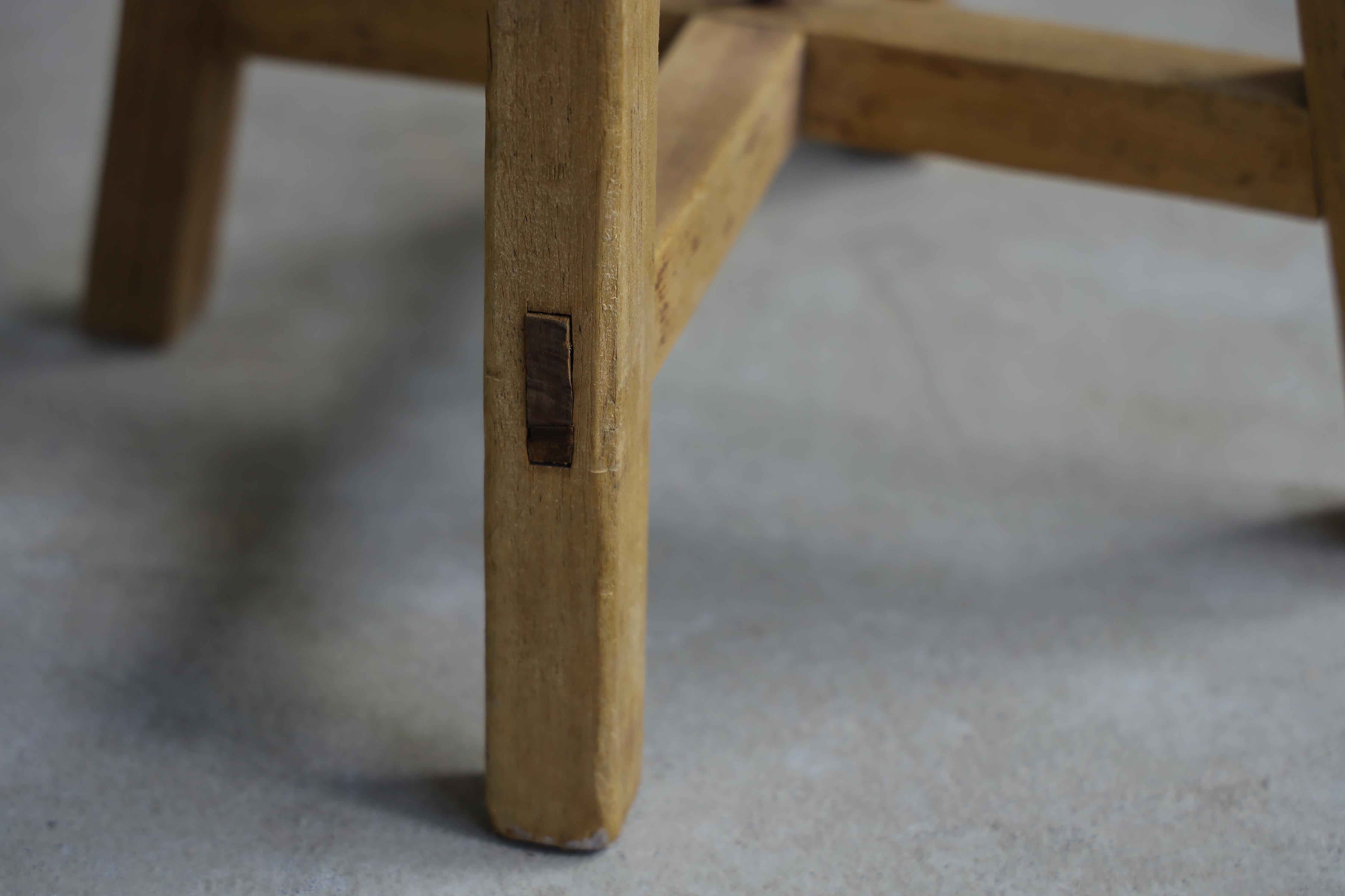 Primitive Japanese Wooden Stools, Wabi-Sabi Stool For Sale 1