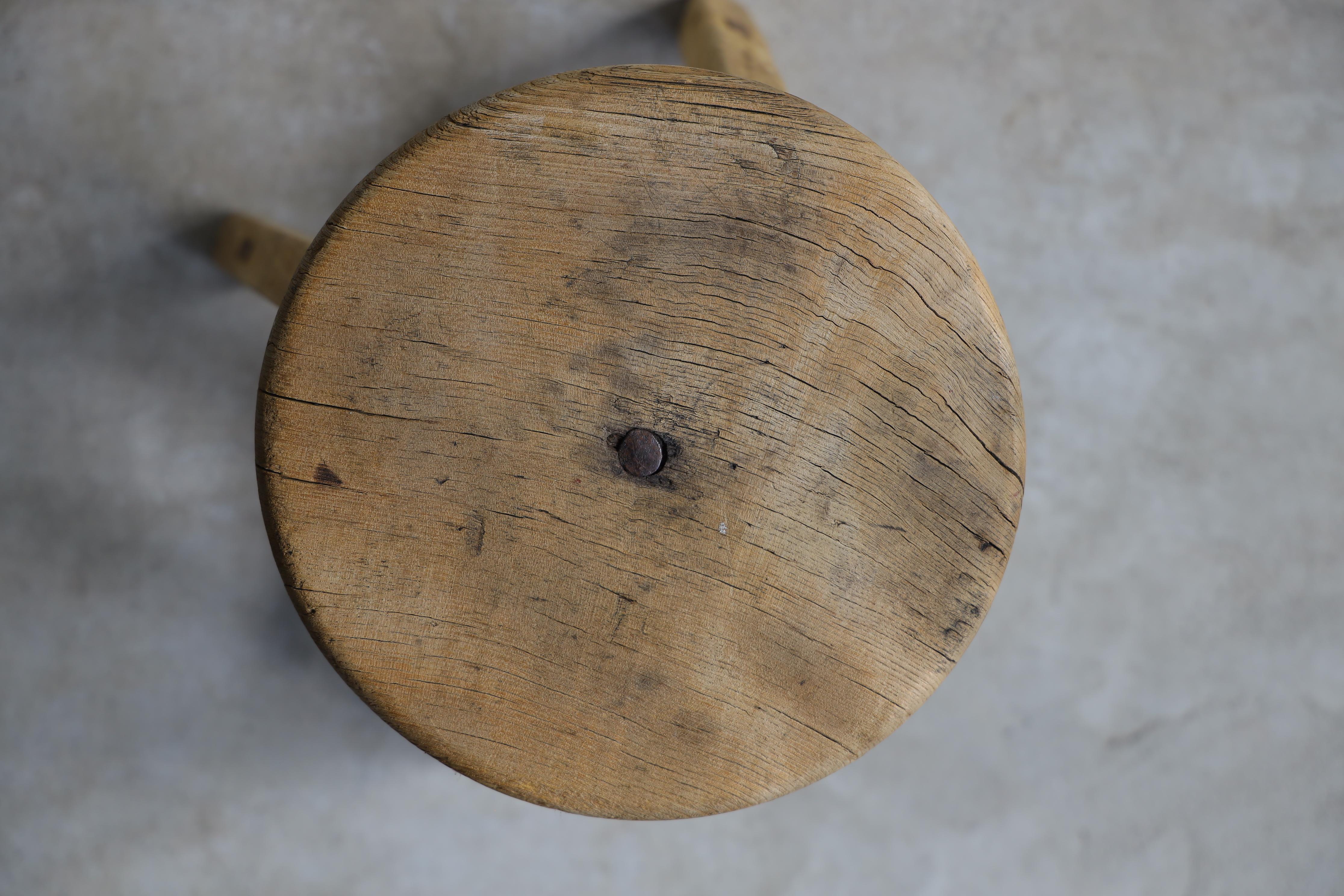 Primitive Japanese Wooden Stools, Wabi-Sabi Stool For Sale 2