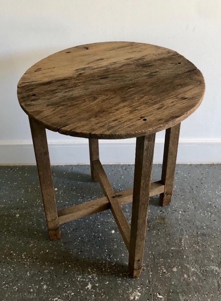 Primitive Japanese Wooden Top Table in Brown In Distressed Condition For Sale In West Hollywood, CA