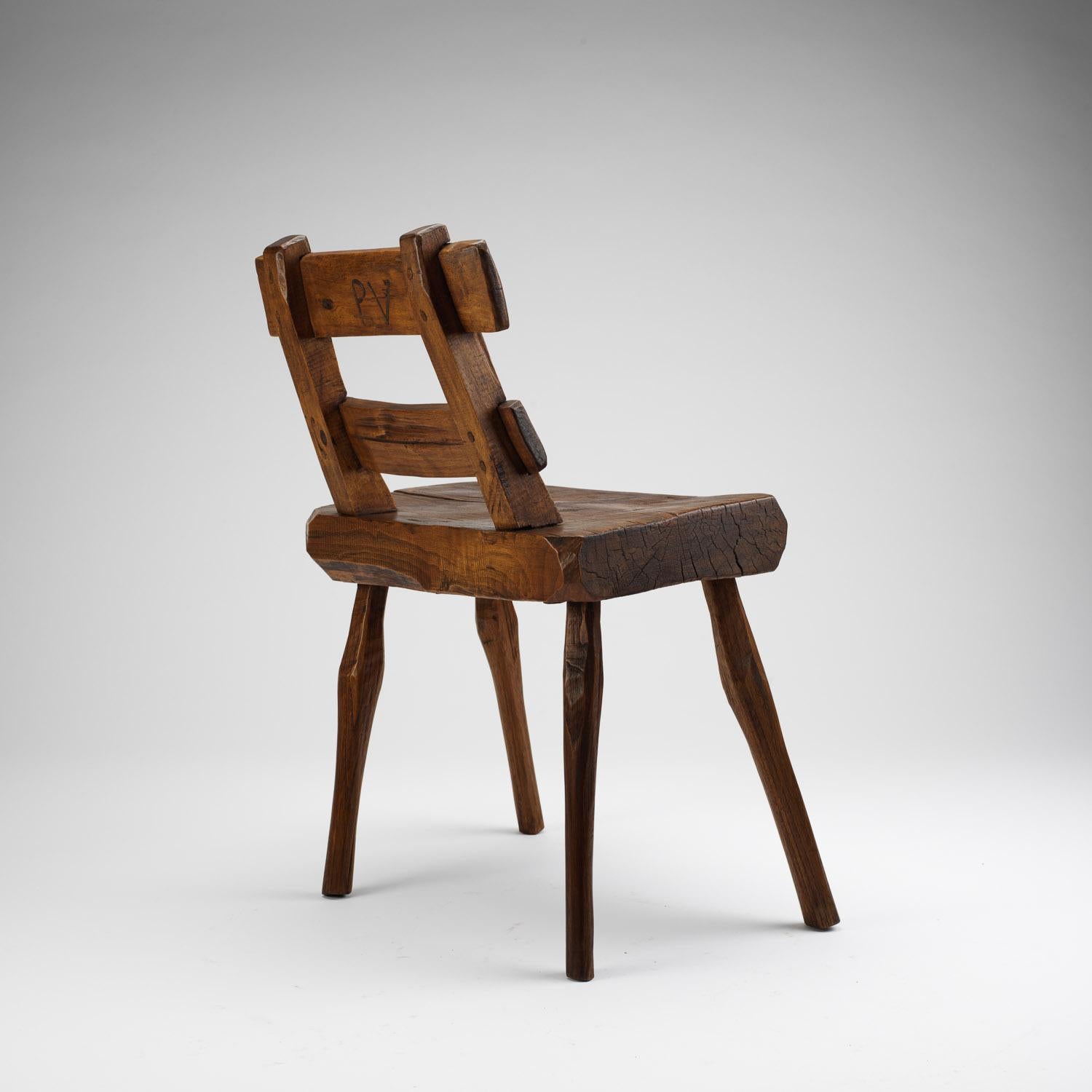 French Primitive Ladder-Back Alpine Chair, France, Early 1900s