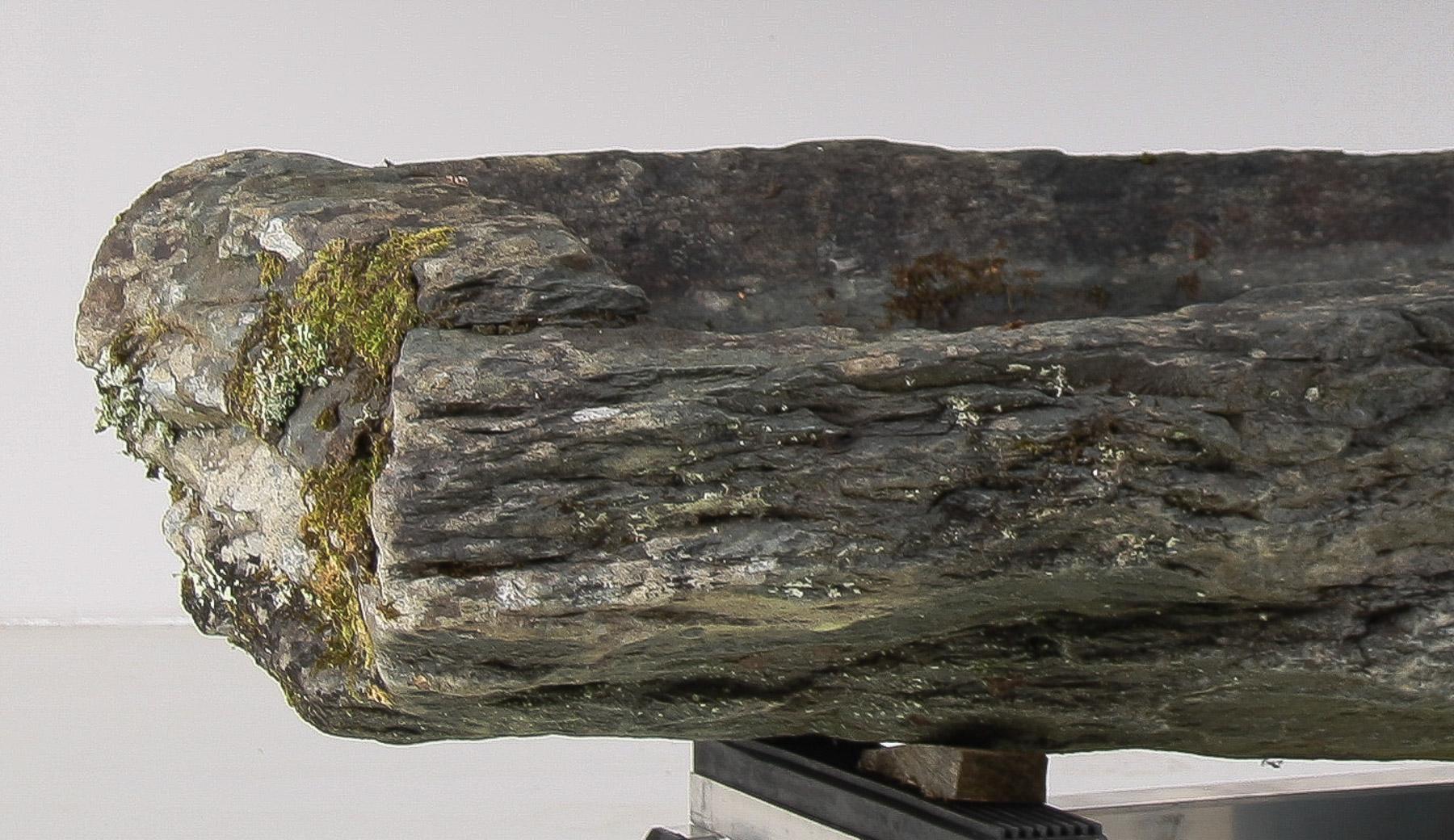 Comedero de piedra grande primitivo Elemento decorativo de jardín Musgo envejecido Bonsái Piedra tallada siglo XVIII y antes en venta