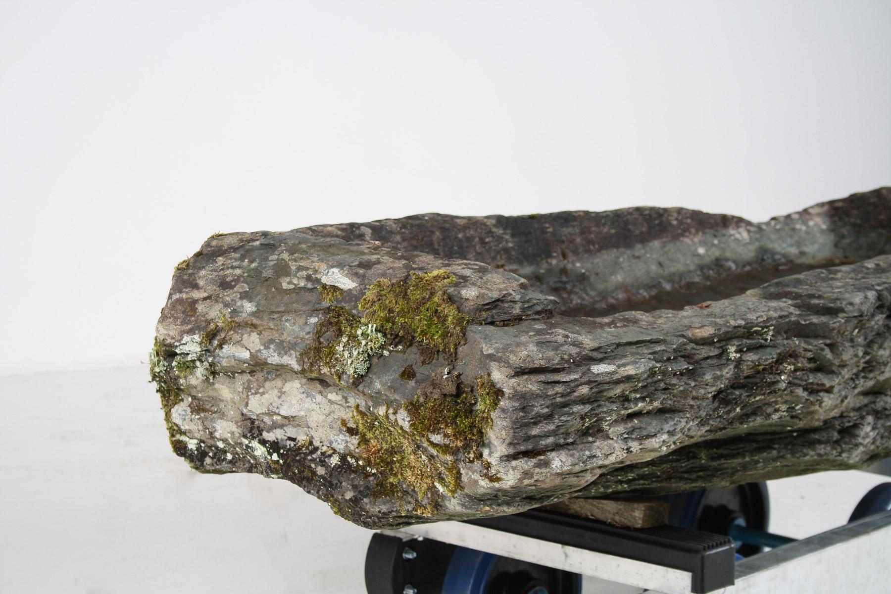 Comedero de piedra grande primitivo Elemento decorativo de jardín Musgo envejecido Bonsái Piedra tallada en venta 1