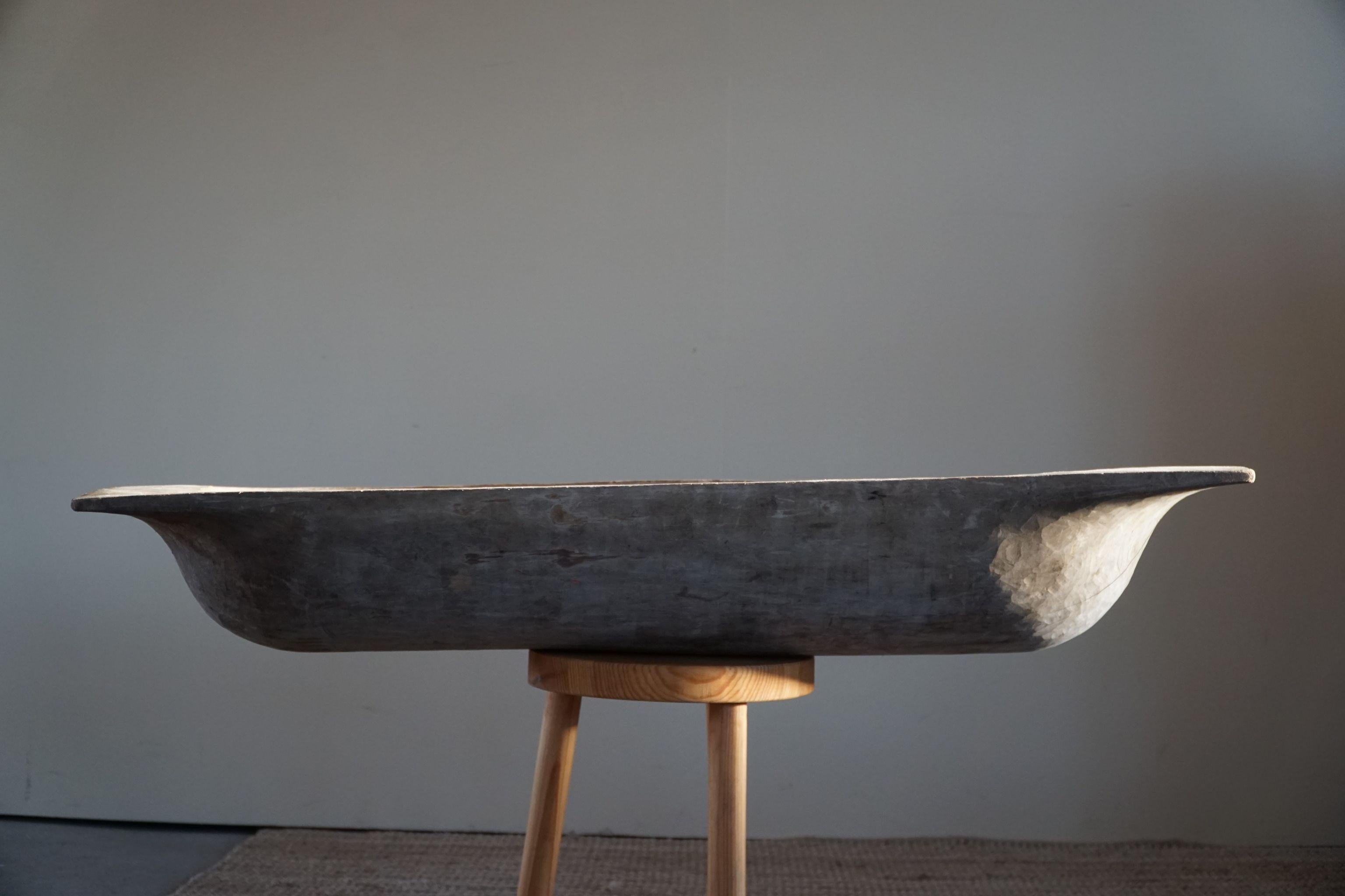 Hand-Carved Large Wooden Bowl, Wabi Sabi Style, Made in Sweden, Late 1800s For Sale