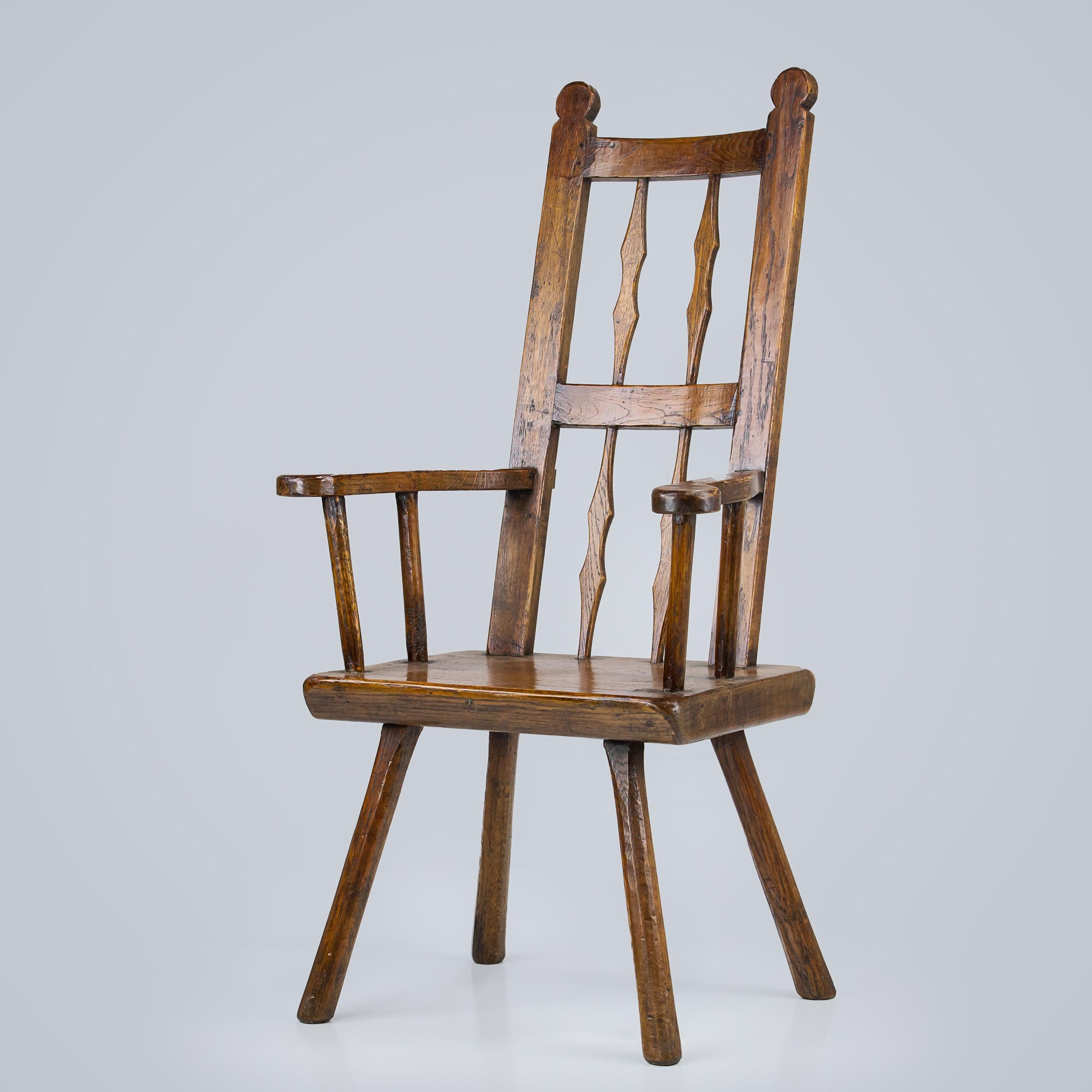Dutch Primitive Late 19th Century Oak Large Scale Armchair For Sale