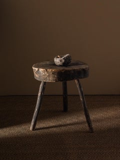 Historic Moroccan Leatherworker's Stool: Primitive Tripod Pedestal in Walnut