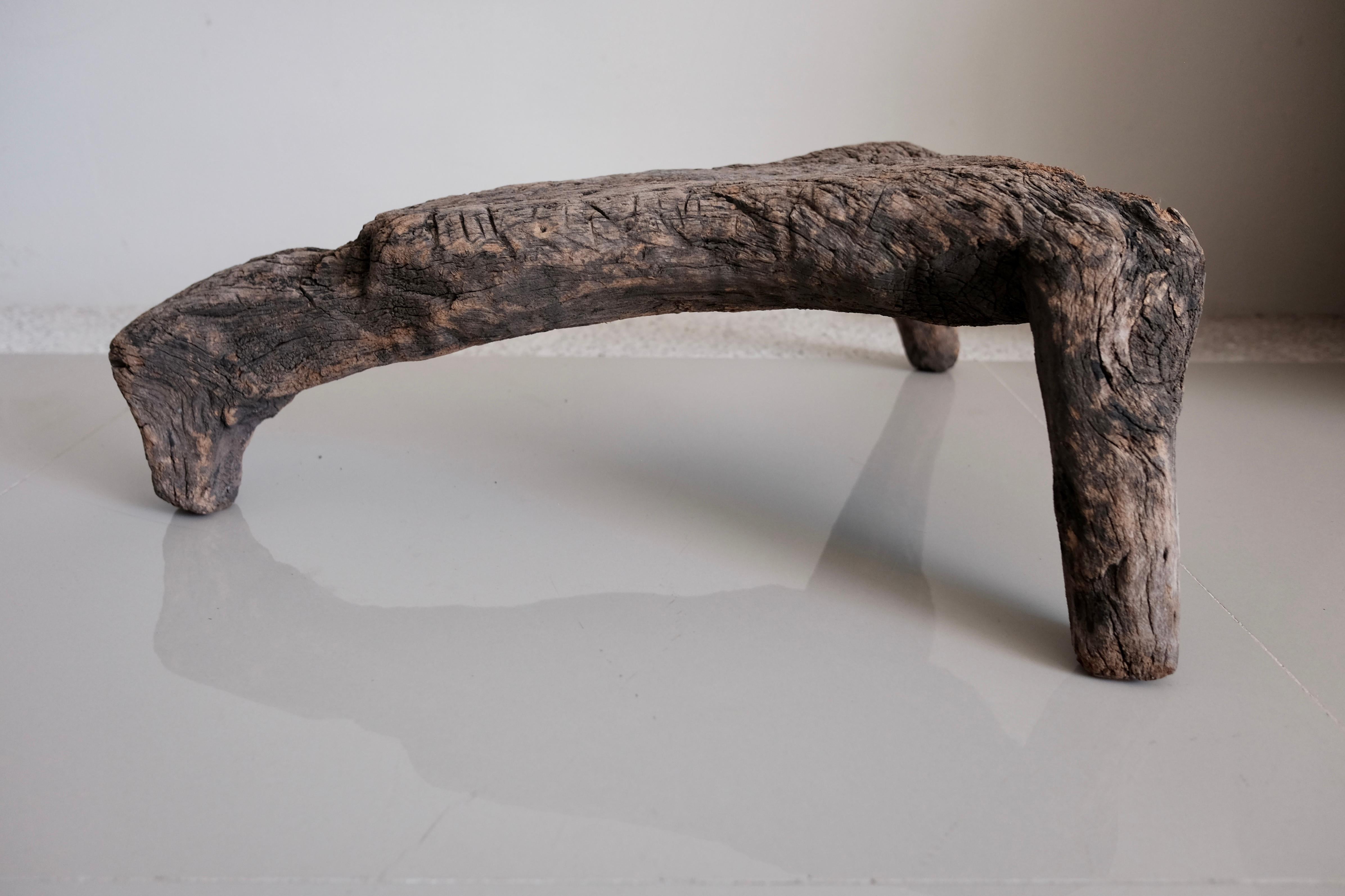 Hand-Carved Primitive Low Platform Stool from Mexico
