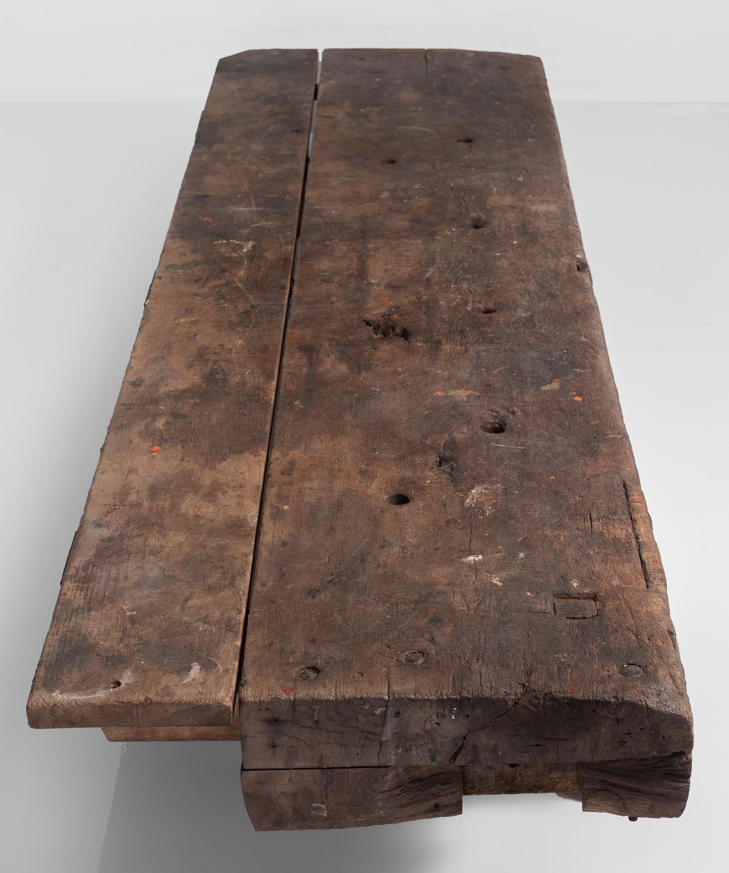 French Primitive Low Table with Hidden Storage, France, circa 1880