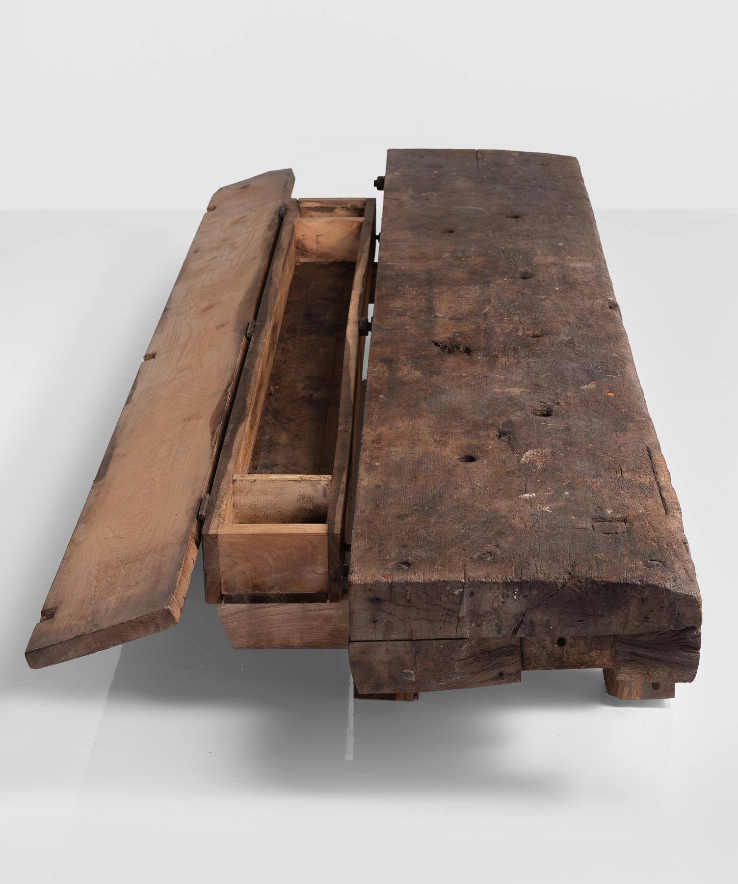 Primitive Low Table with Hidden Storage, France, circa 1880 In Good Condition In Culver City, CA
