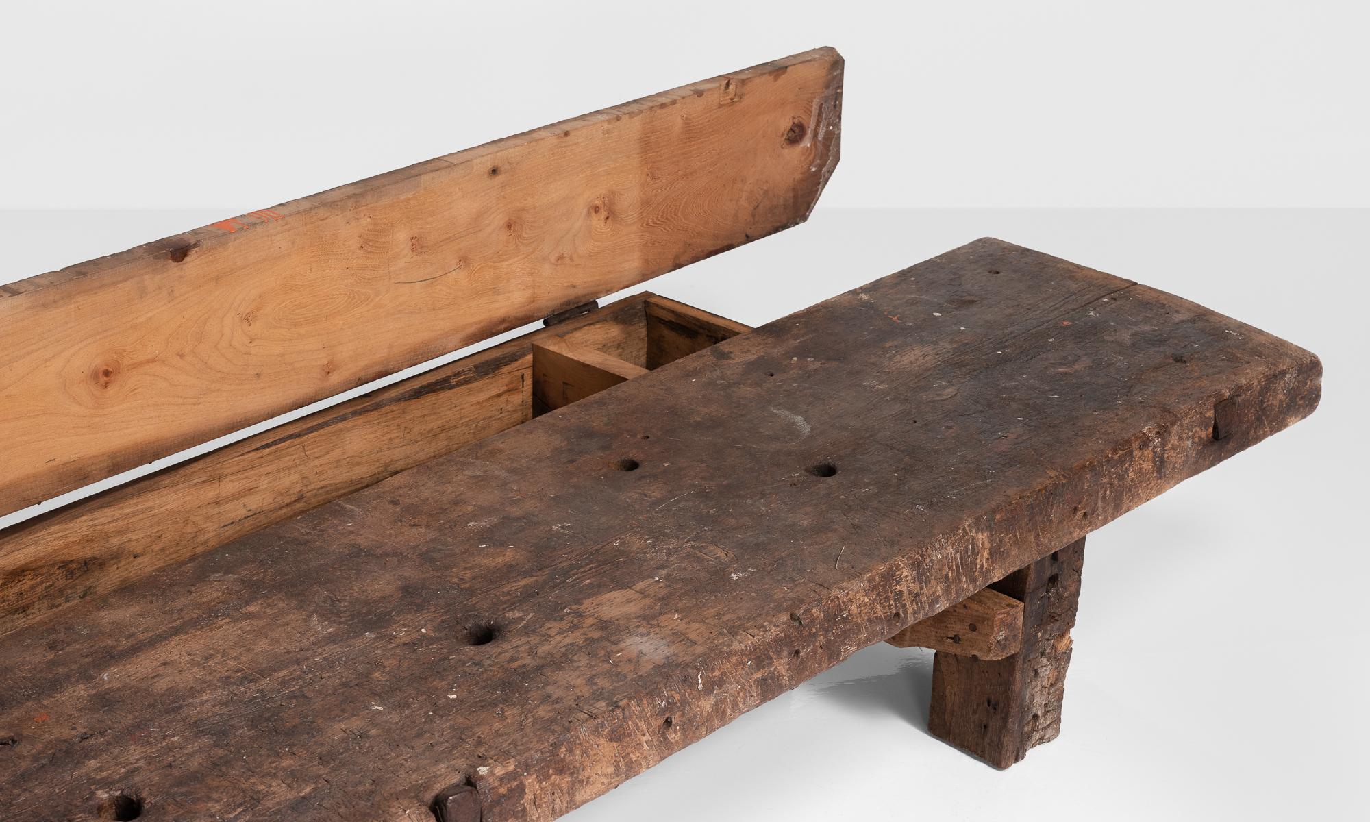 19th Century Primitive Low Table with Hidden Storage, France, circa 1880