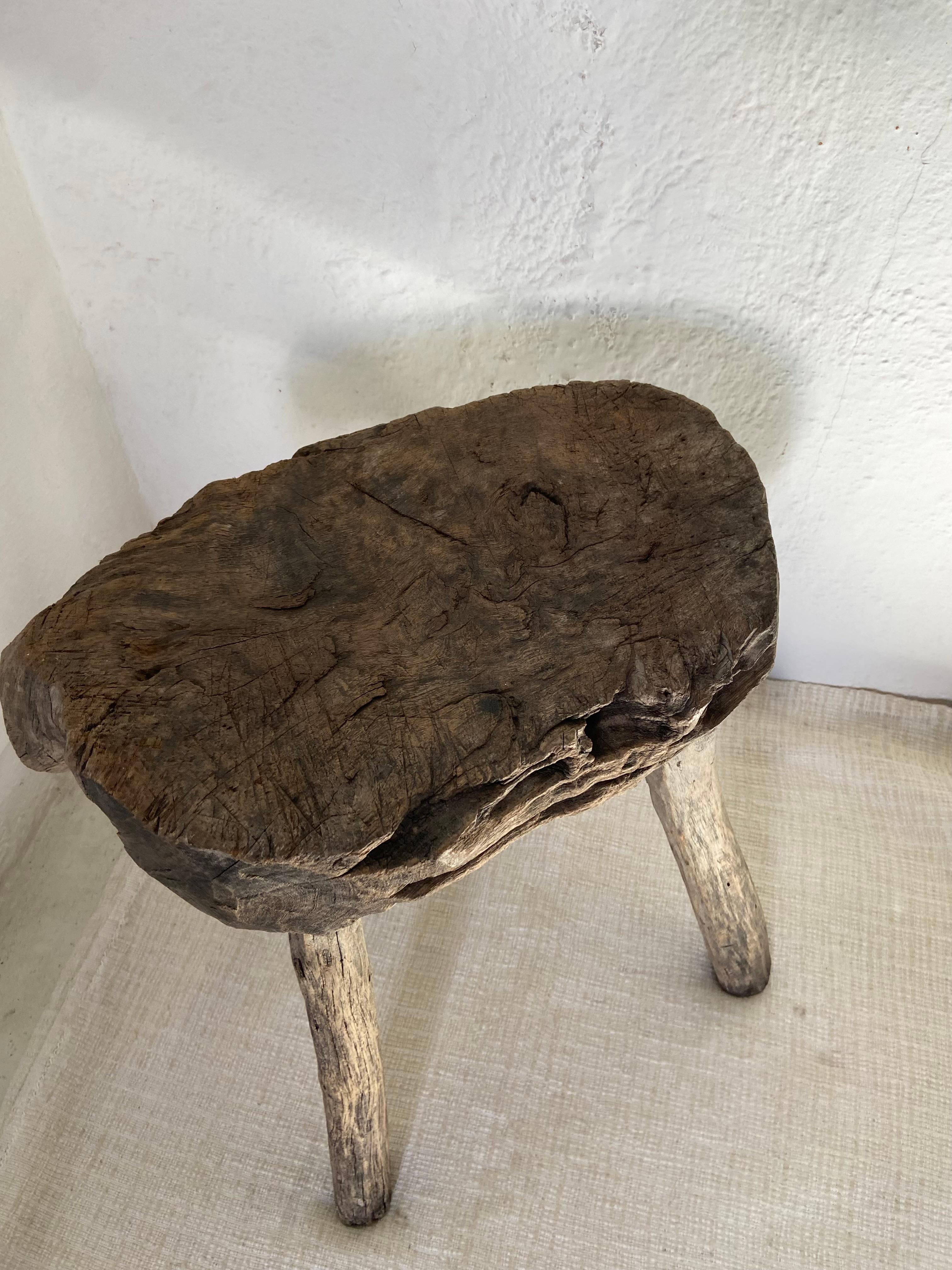 Mexican Primitive Mesquite Stool by Artefakto For Sale