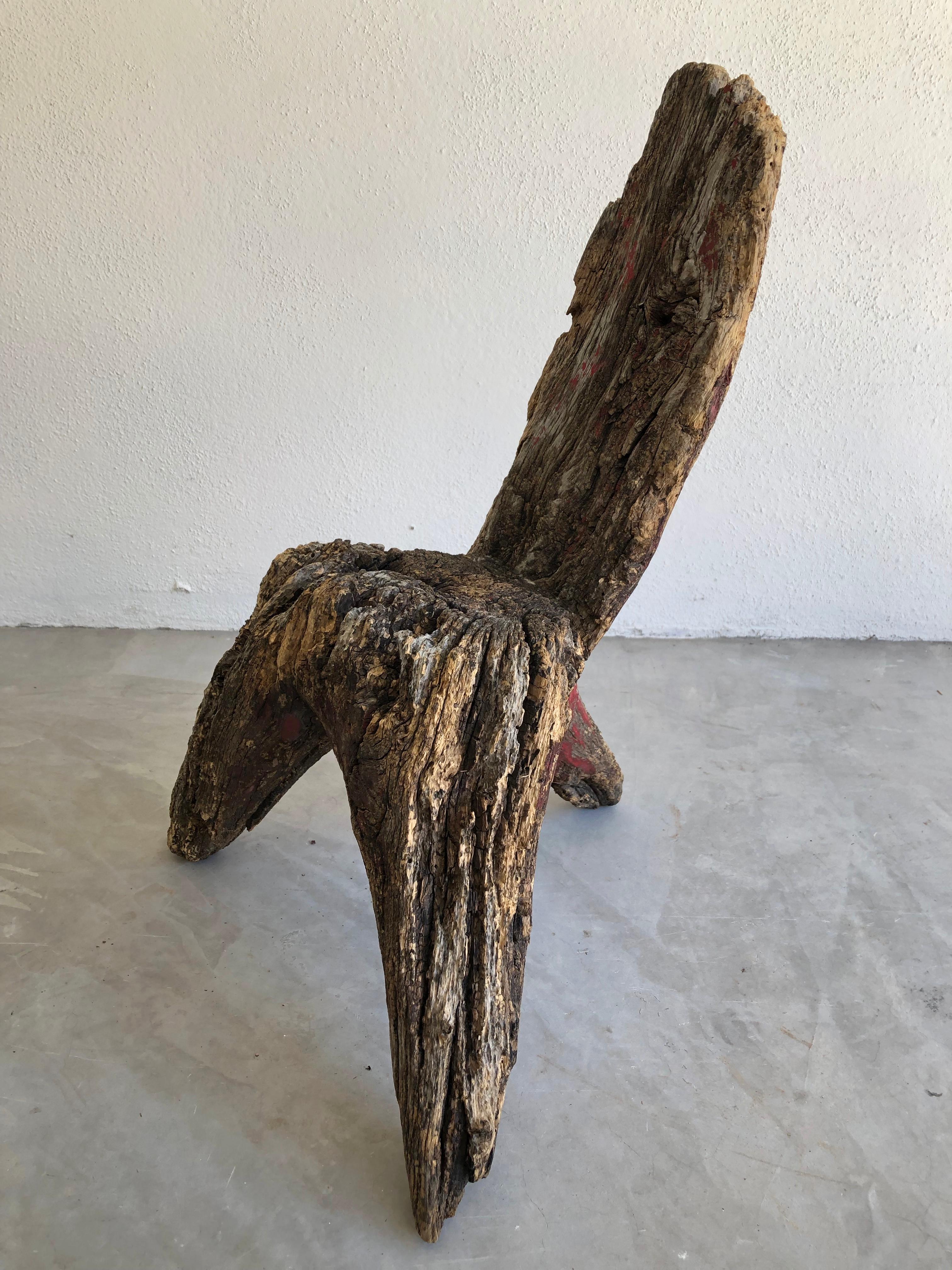 Mexican Primitive Mesquite Stool from Mexico