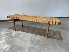 Primitive Mid Century Danish Teak Woven Strap Bench