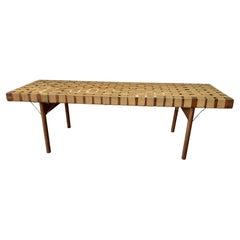 Primitive Mid Century Danish Teak Woven Strap Bench