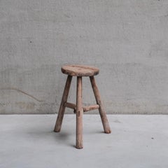 Primitive Mid-Century French Wooden Stool or Side Table