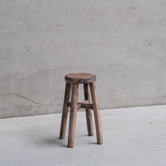 Primitive Mid-Century French Wooden Stool or Side Table