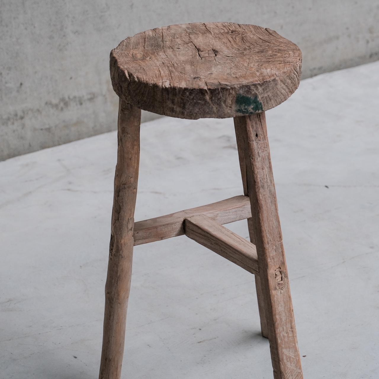 Mid-20th Century Primitive Mid-Century French Wooden Stool or Side Table
