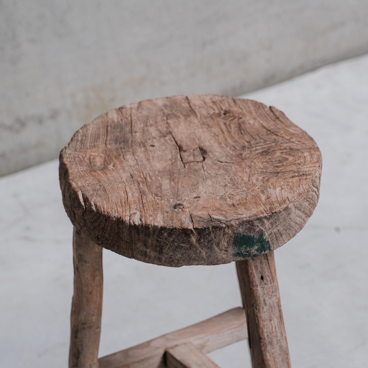 Primitive Mid-Century French Wooden Stool or Side Table 1