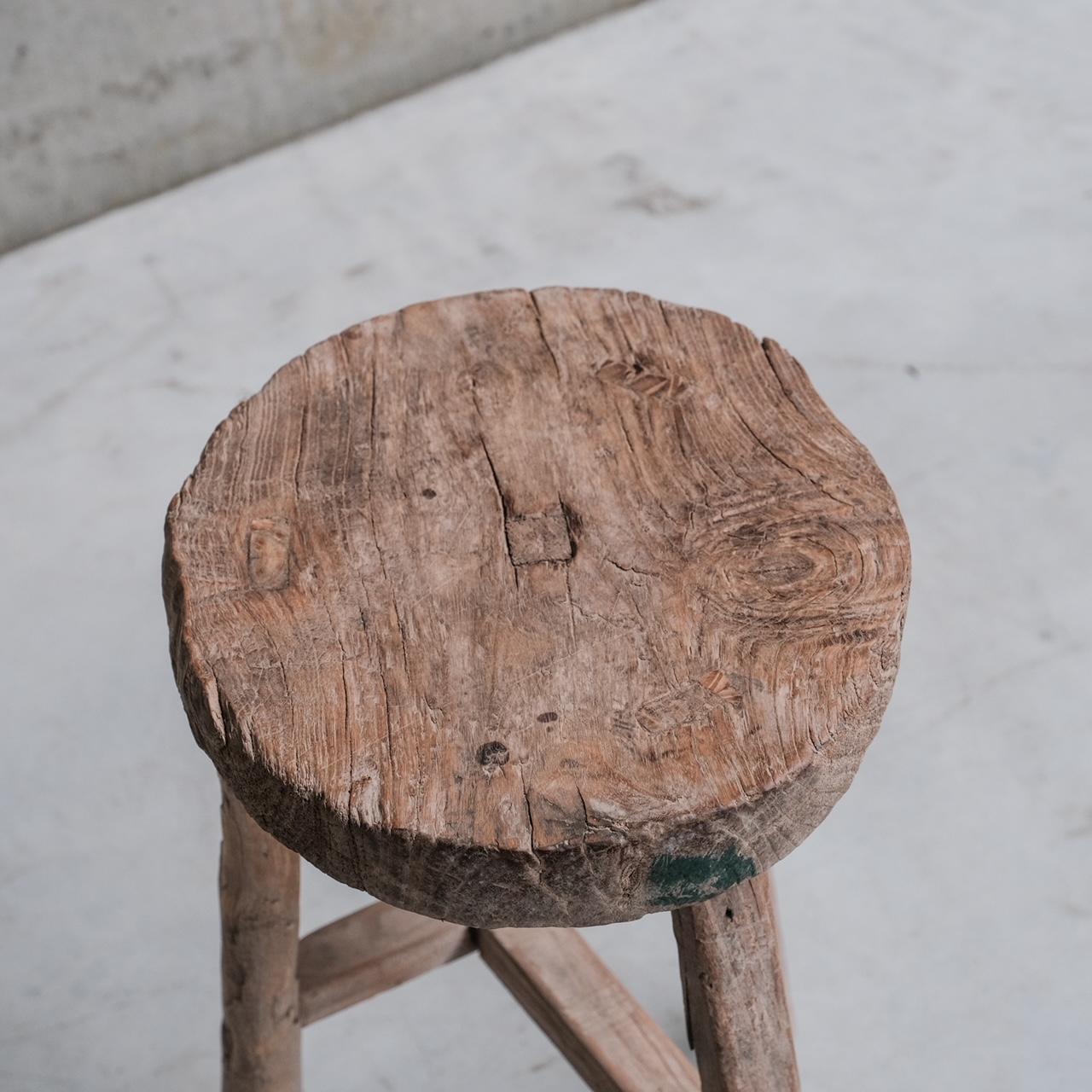 Primitive Mid-Century French Wooden Stool or Side Table 2