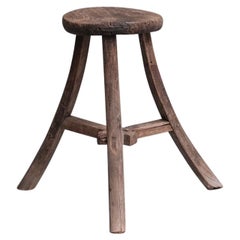 Primitive Mid-Century French Wooden Stool or Side Table