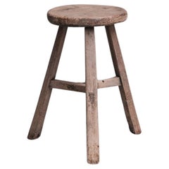 Primitive Mid-Century French Wooden Stool or Side Table