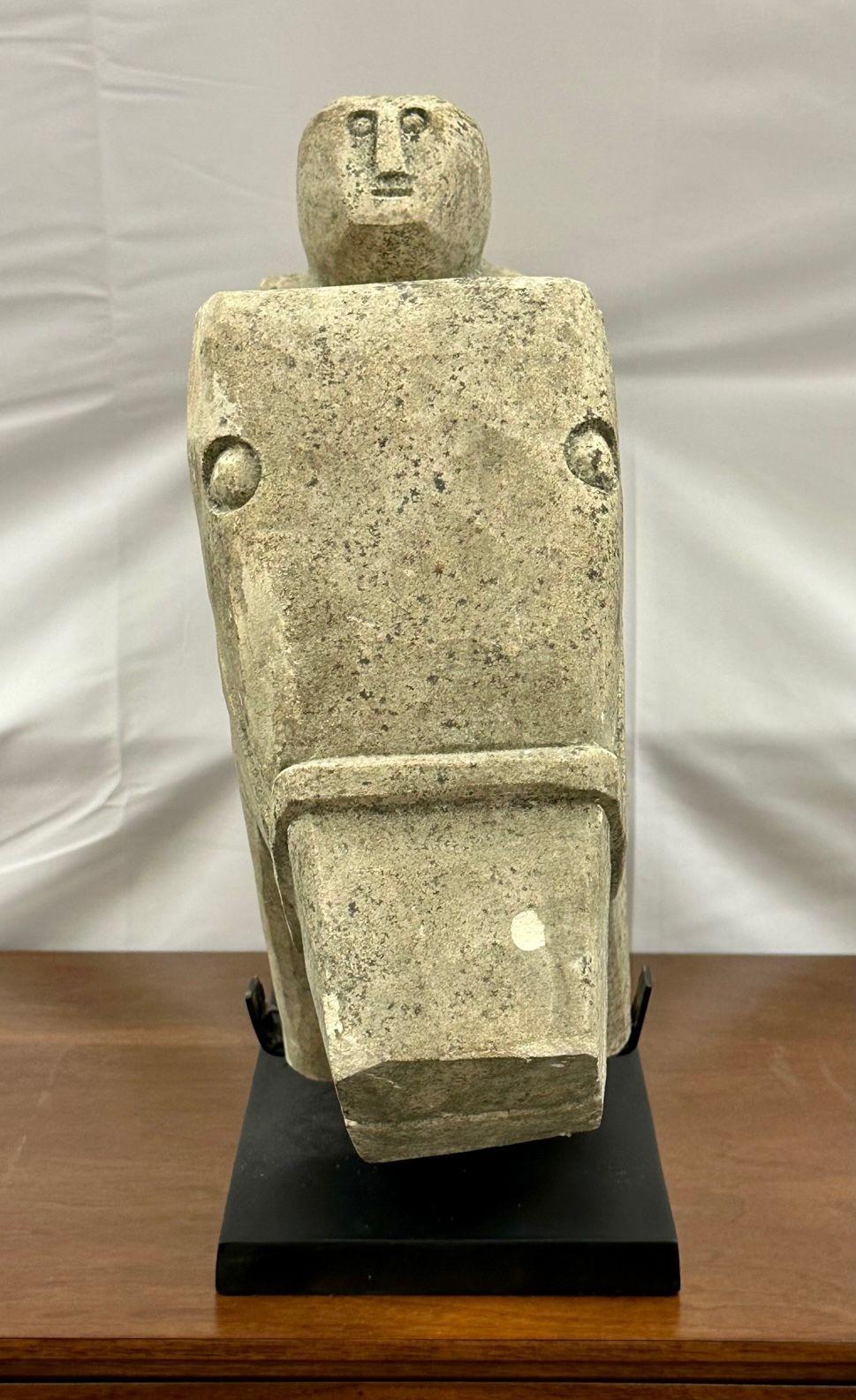 Primitive Mid-Century Modern Indonesian Stone Sculpture, Statue on Stand, 20th C For Sale 5
