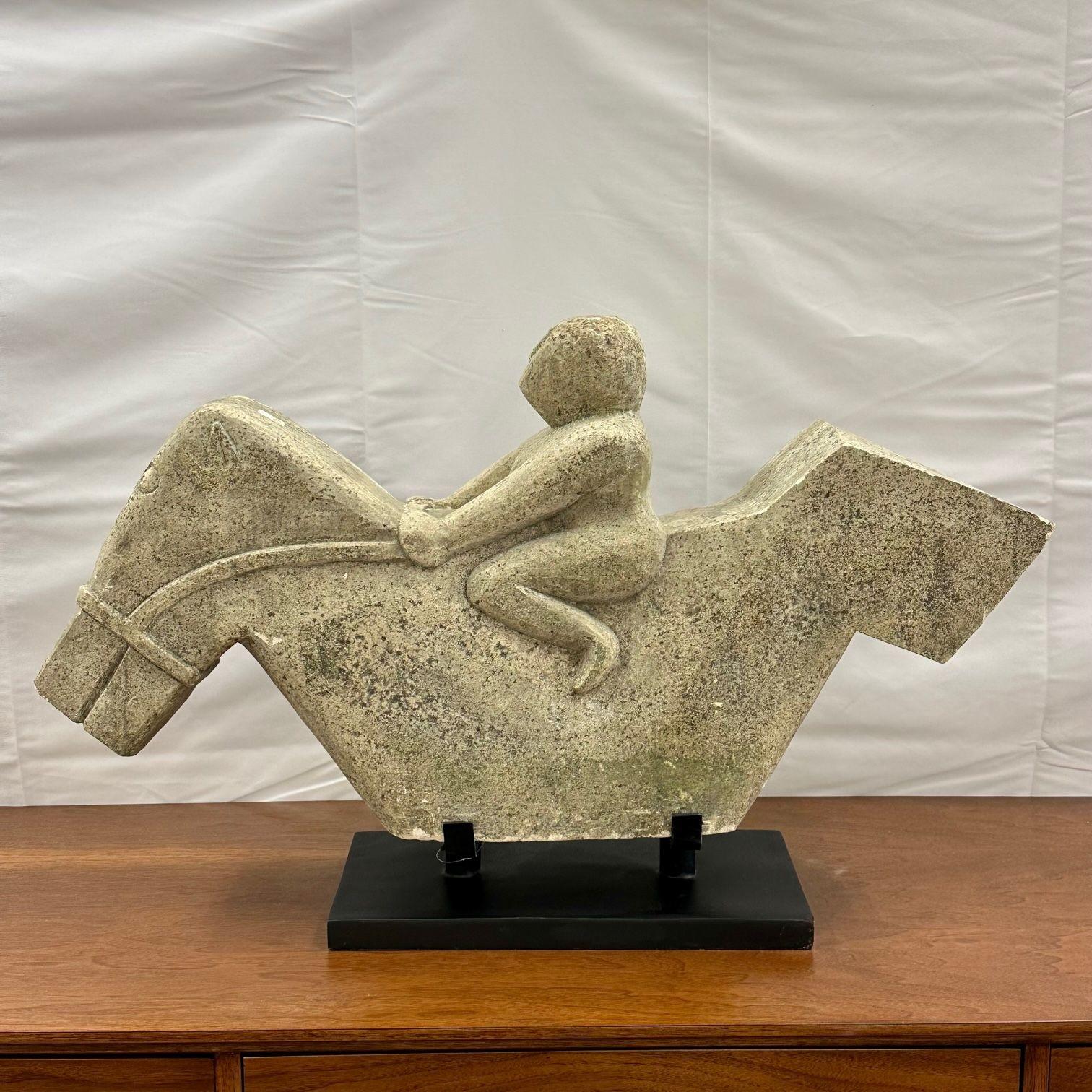 Primitive Mid-Century Modern Indonesian Stone Sculpture, Statue on Stand, 20th C. Bon état - En vente à Stamford, CT