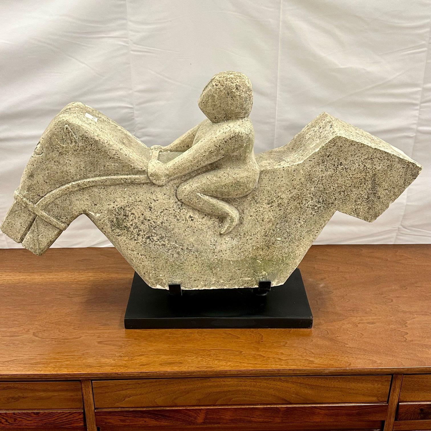 Primitive Mid-Century Modern Indonesian Stone Sculpture, Statue on Stand, 20th C In Good Condition For Sale In Stamford, CT