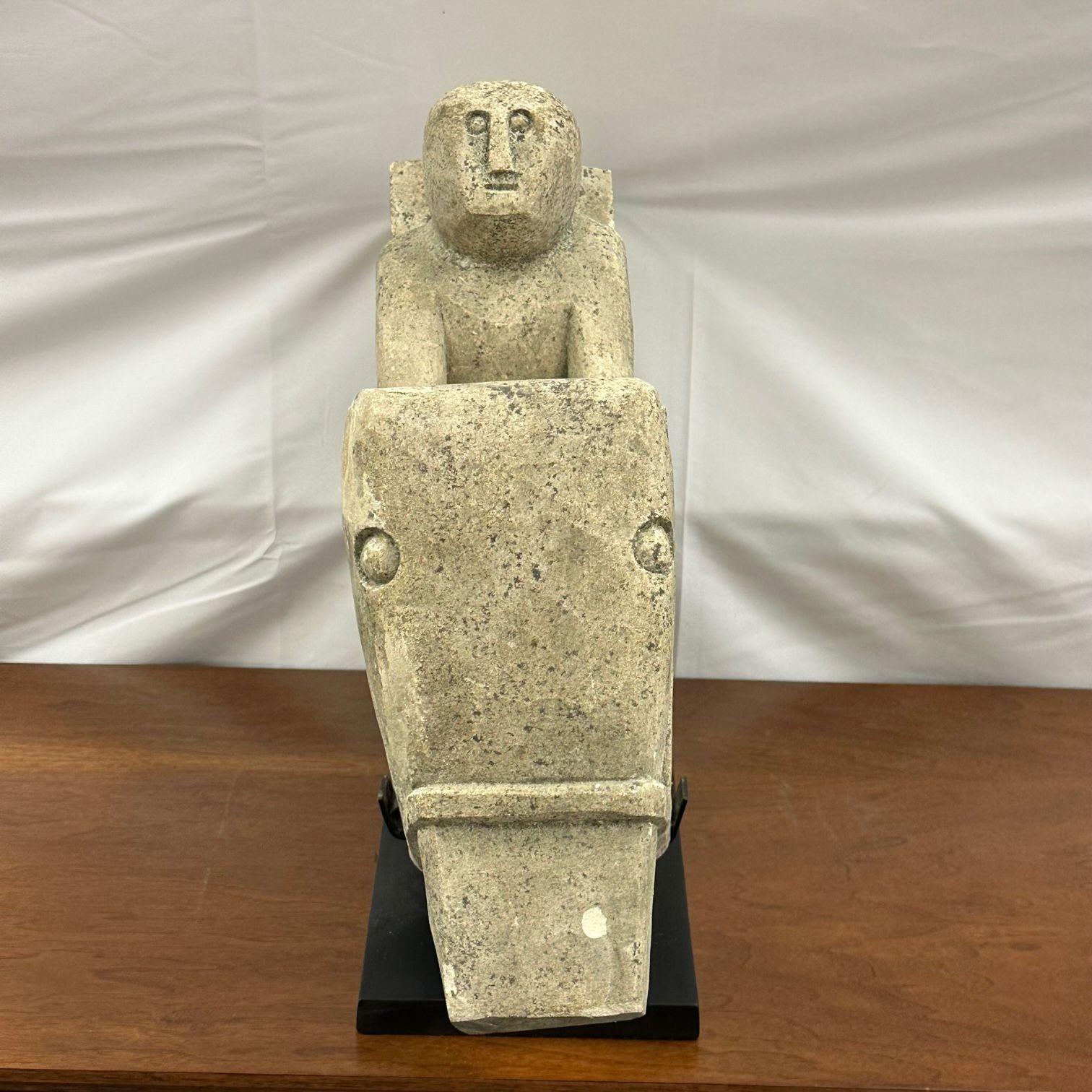 Primitive Mid-Century Modern Indonesian Stone Sculpture, Statue on Stand, 20th C For Sale 4