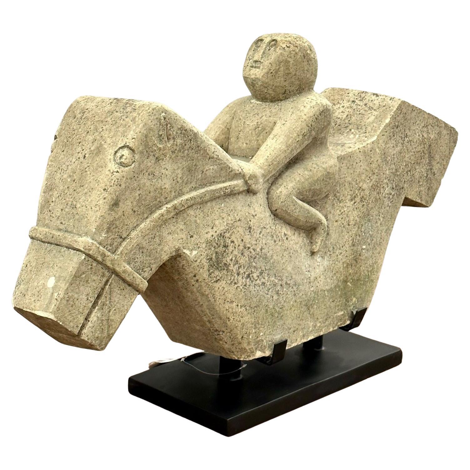 Primitive Mid-Century Modern Indonesian Stone Sculpture, Statue on Stand, 20th C For Sale