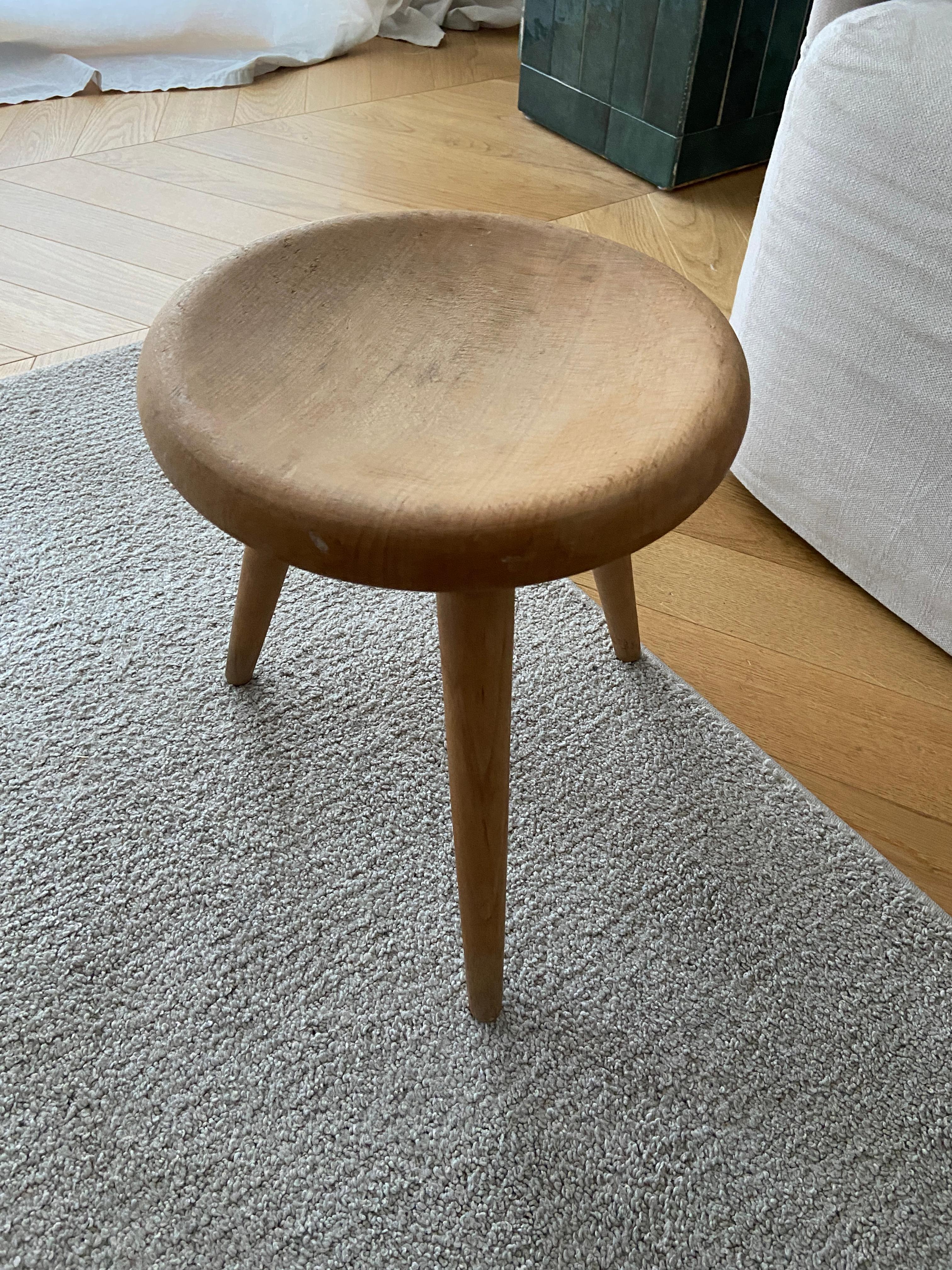 German Primitive Milk Stool Round Three Legged in Light Wood