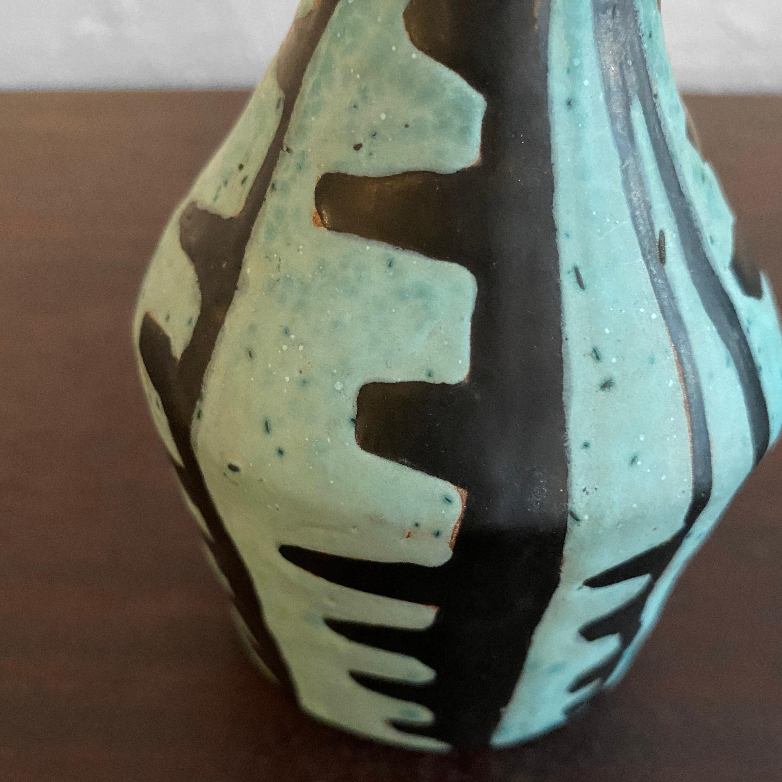 Hand-Painted Tribal Style Modern Art Pottery Vase by Livia Gorka For Sale