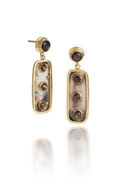 18K, SS Primitive/Modern Black Star Sapphire Earrings