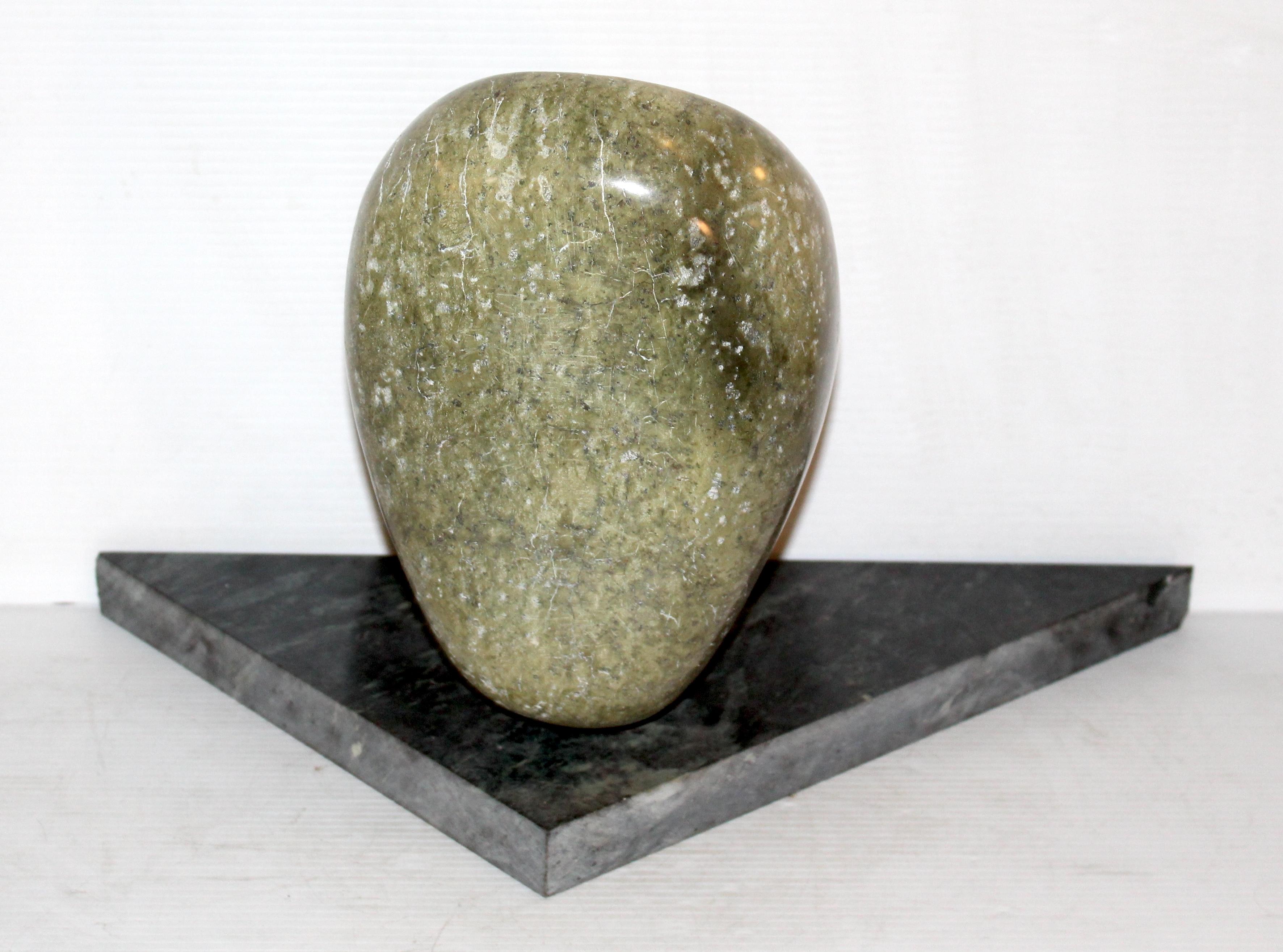 Carved Primitive Modern Stone Face Carving with Marble Base For Sale