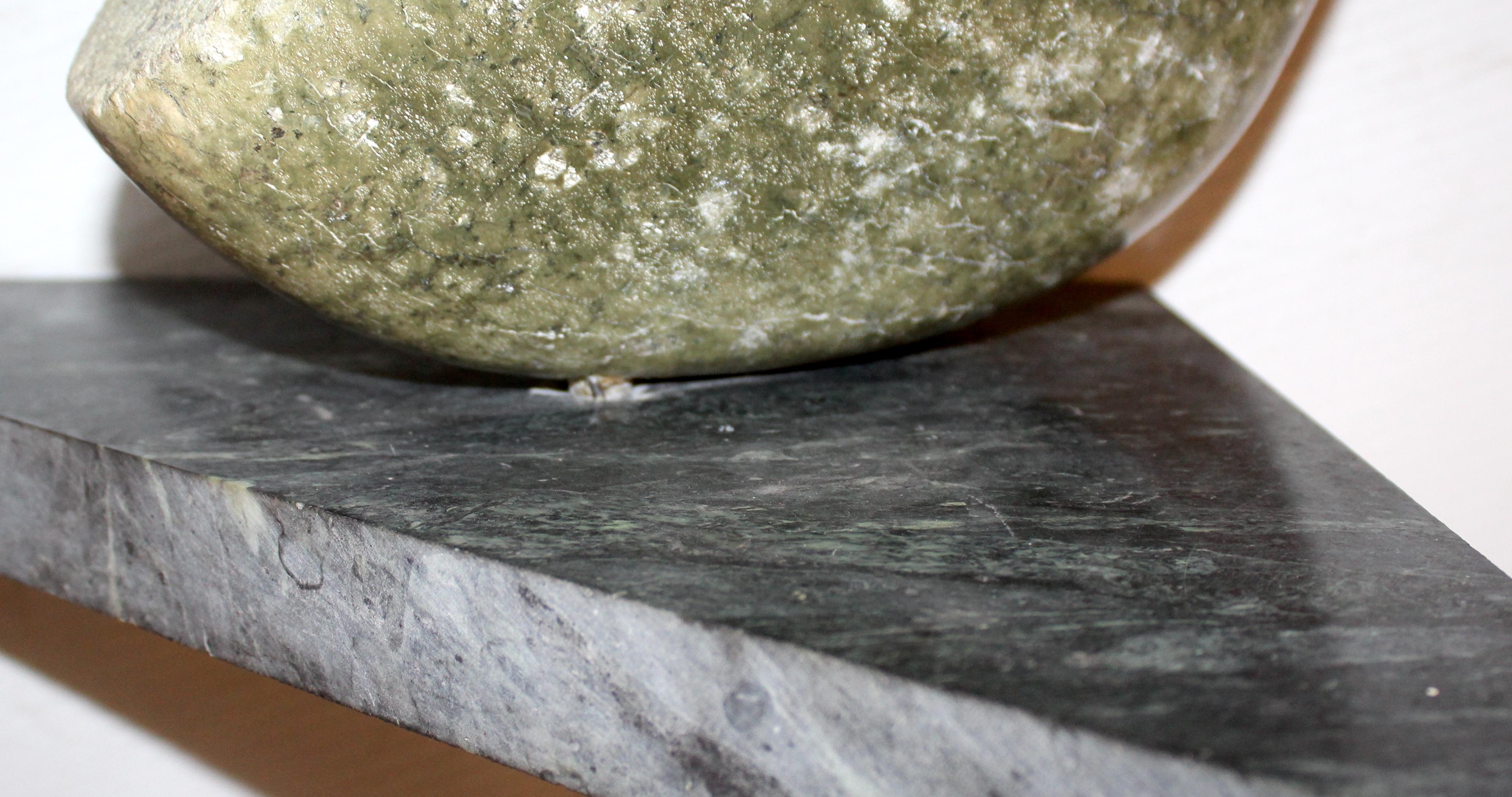 Primitive Modern Stone Face Carving with Marble Base For Sale 3