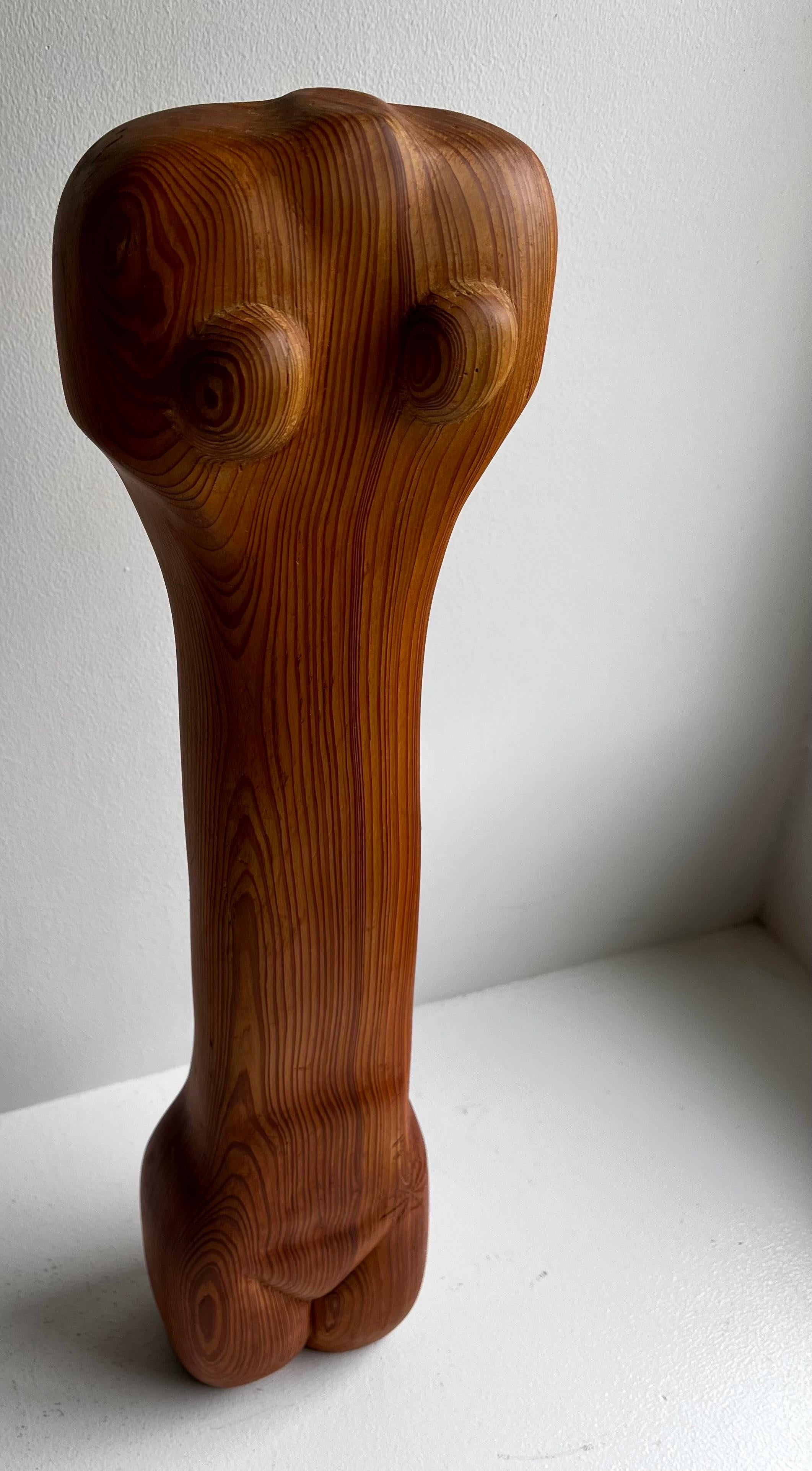 Carved Primitive Modernist Wood Sculpture of Female Nude For Sale