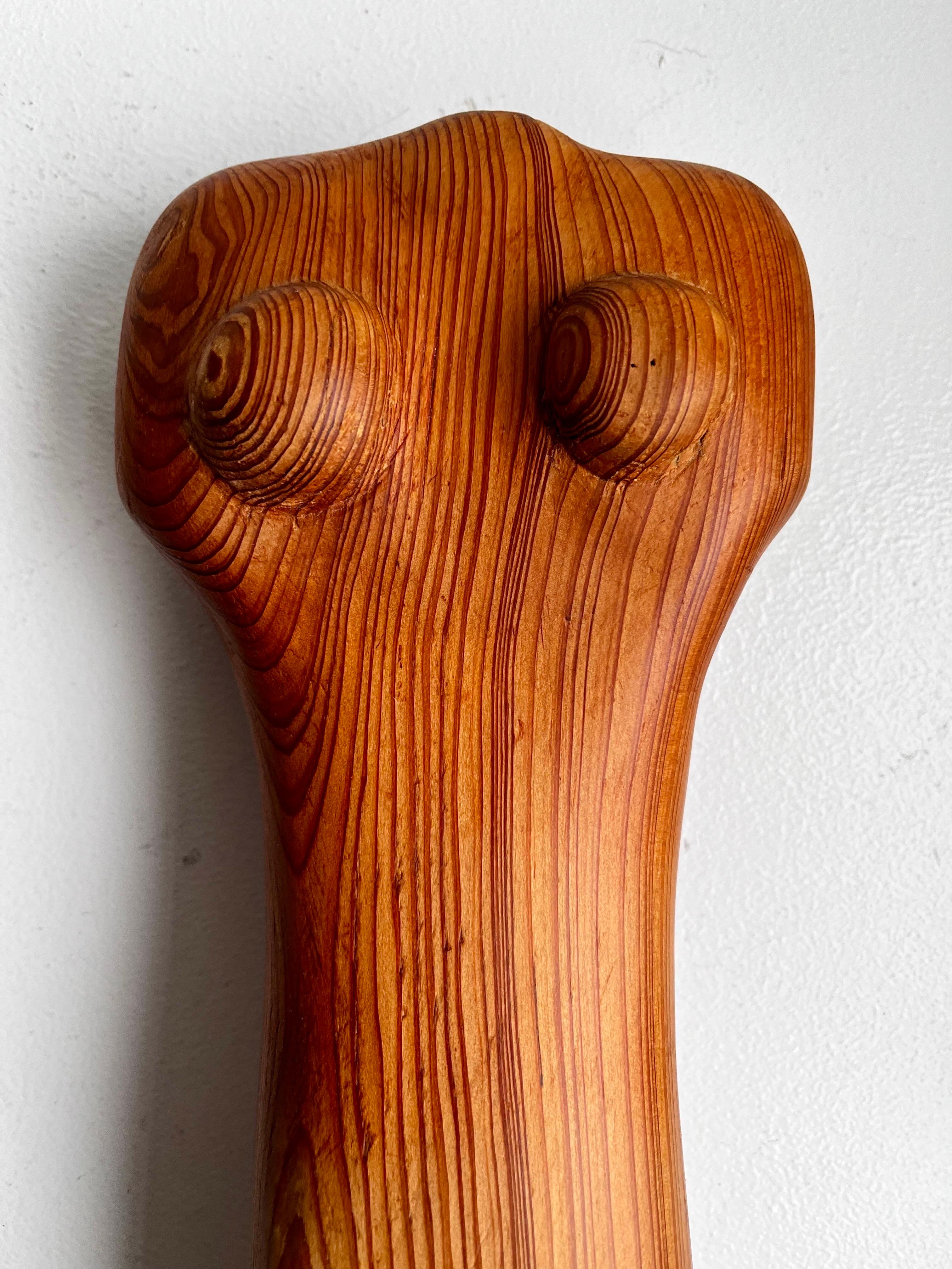 20th Century Primitive Modernist Wood Sculpture of Female Nude For Sale