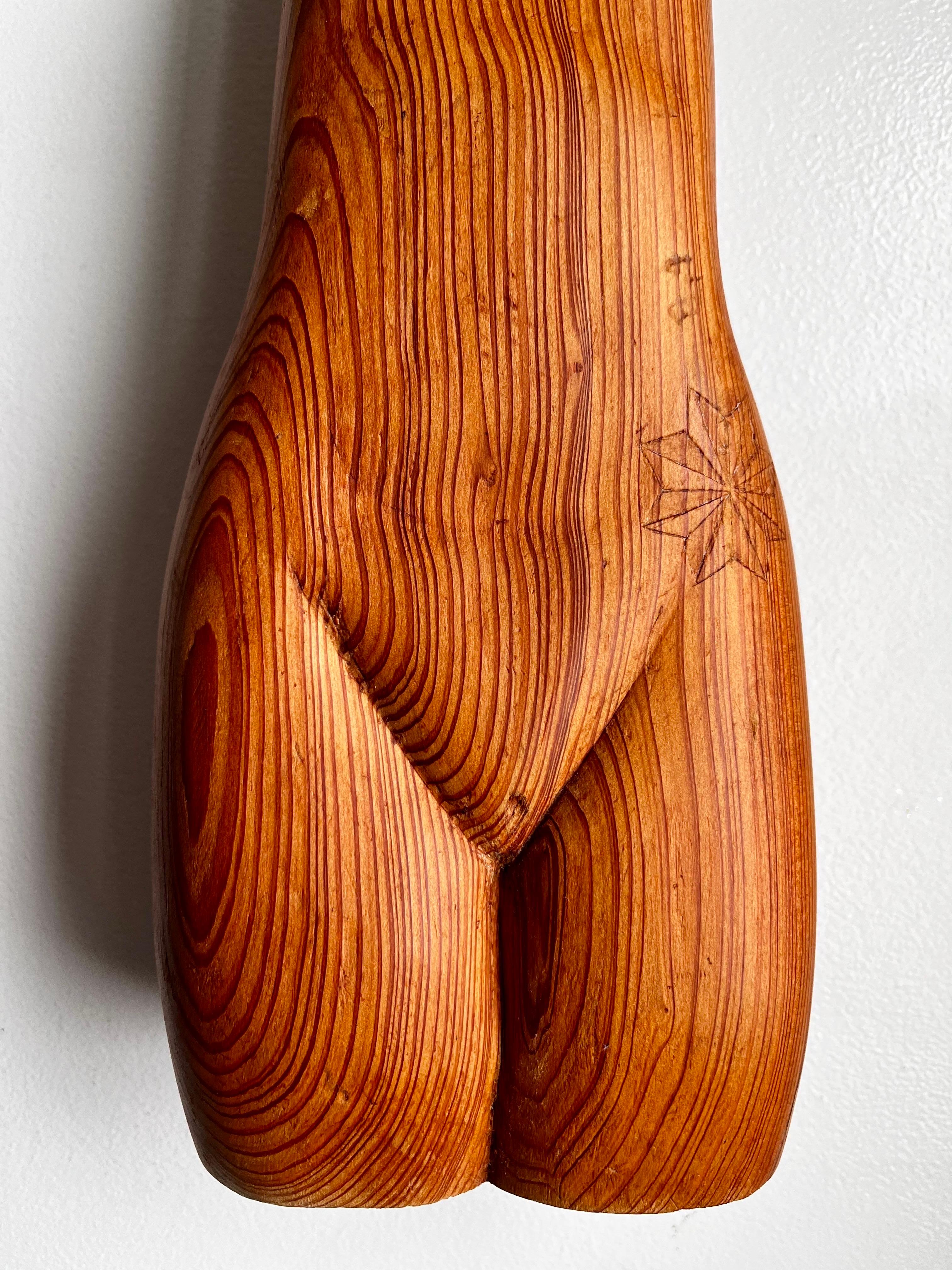 Softwood Primitive Modernist Wood Sculpture of Female Nude For Sale
