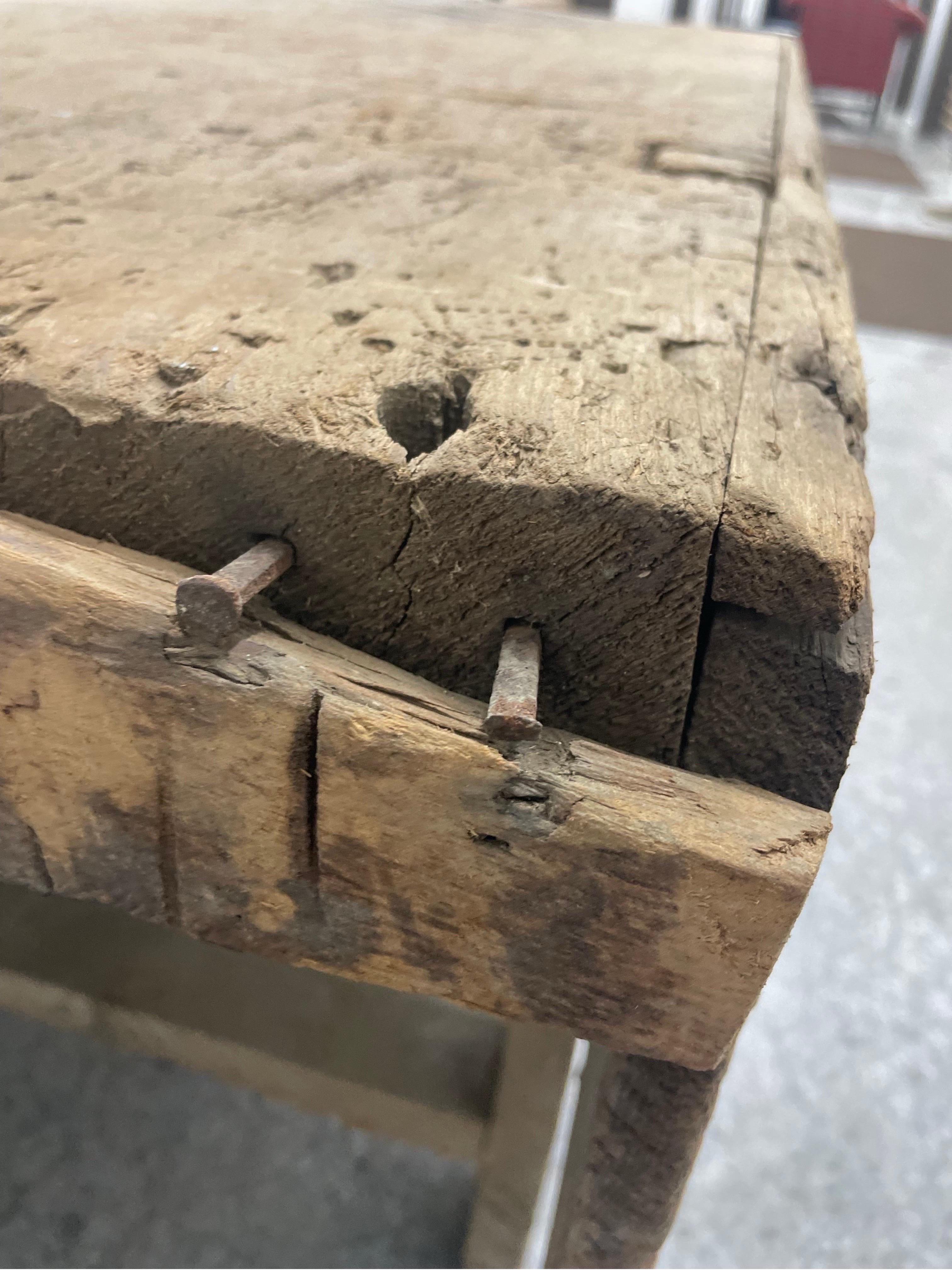 Primitive mortuary Table Industrial Workbench Brutalist In Distressed Condition For Sale In Cookeville, TN