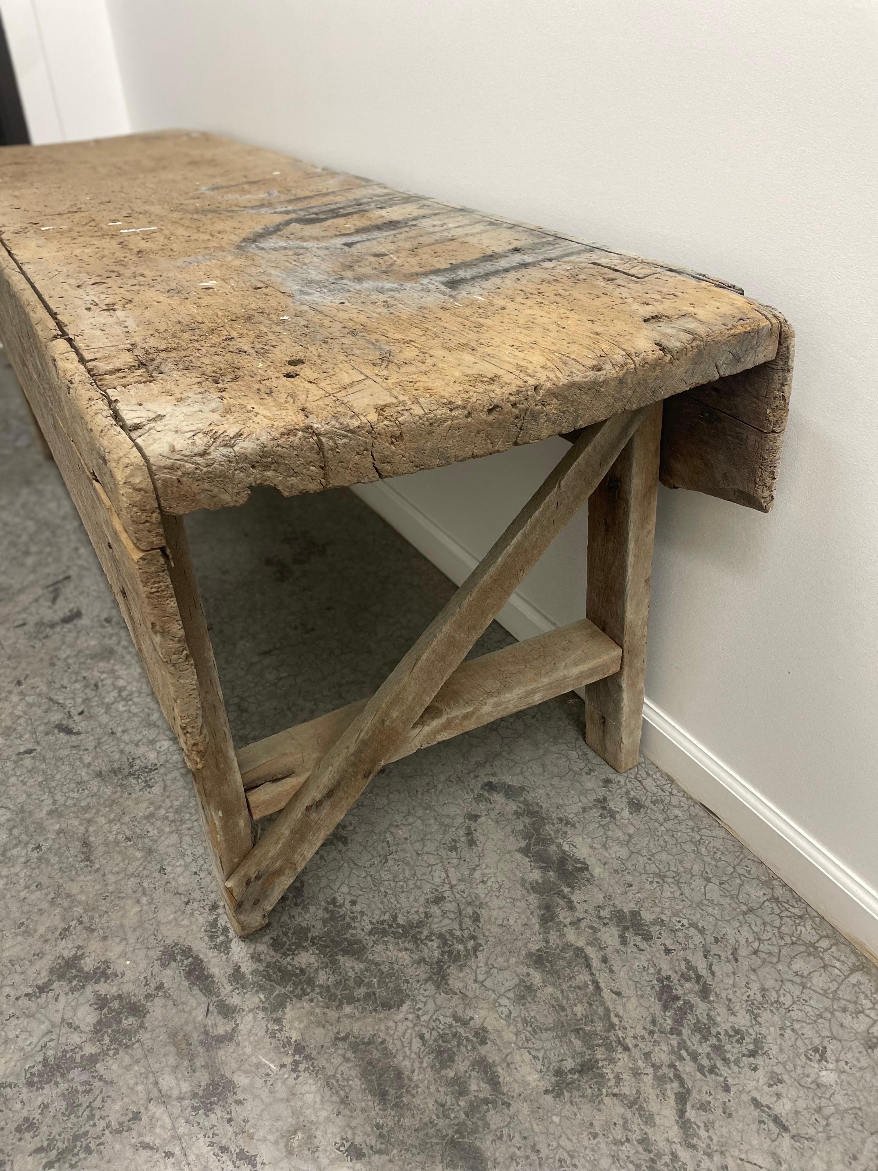 19th Century Primitive mortuary Table Industrial Workbench Brutalist For Sale