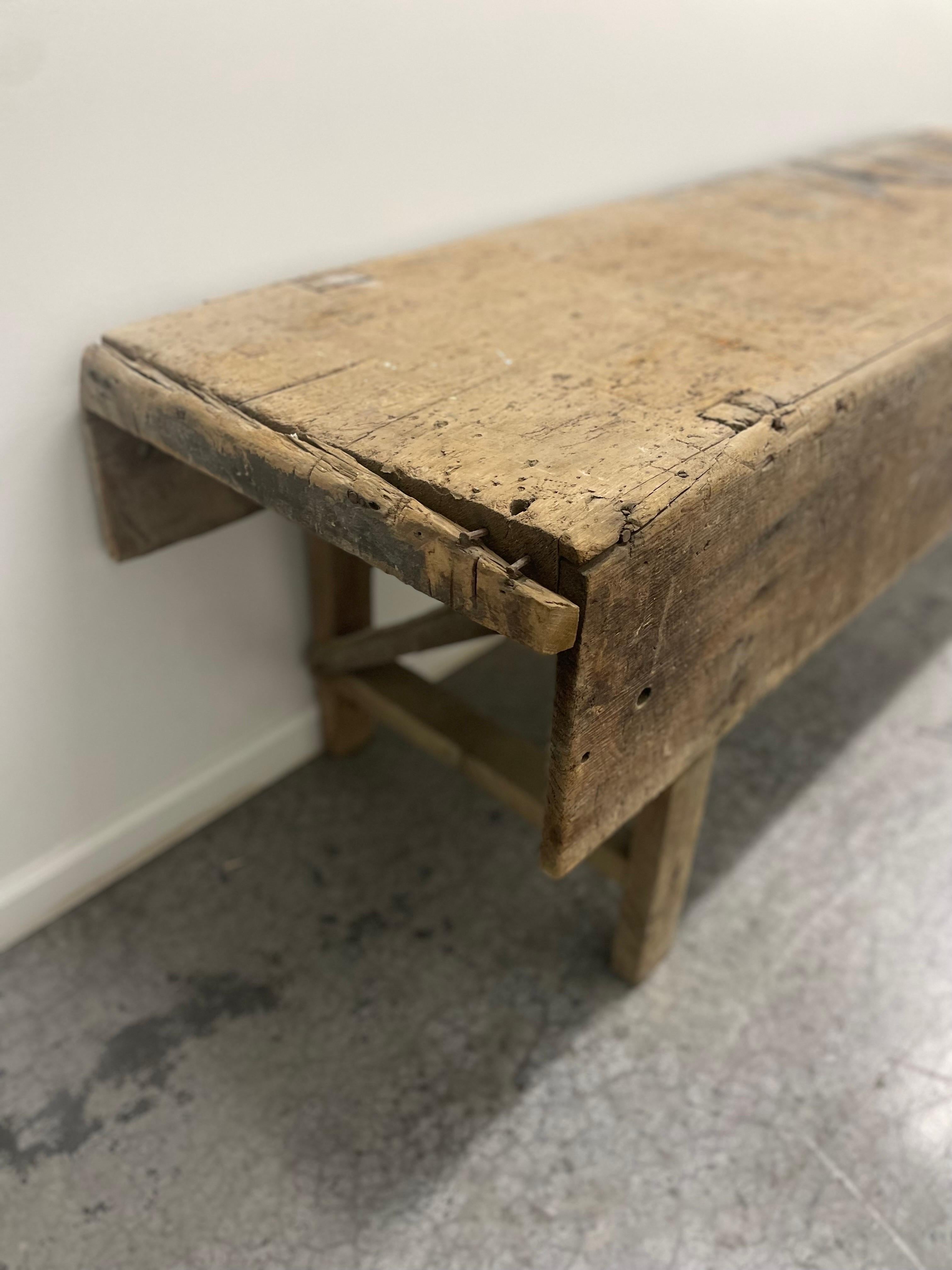 Wood Primitive mortuary Table Industrial Workbench Brutalist For Sale
