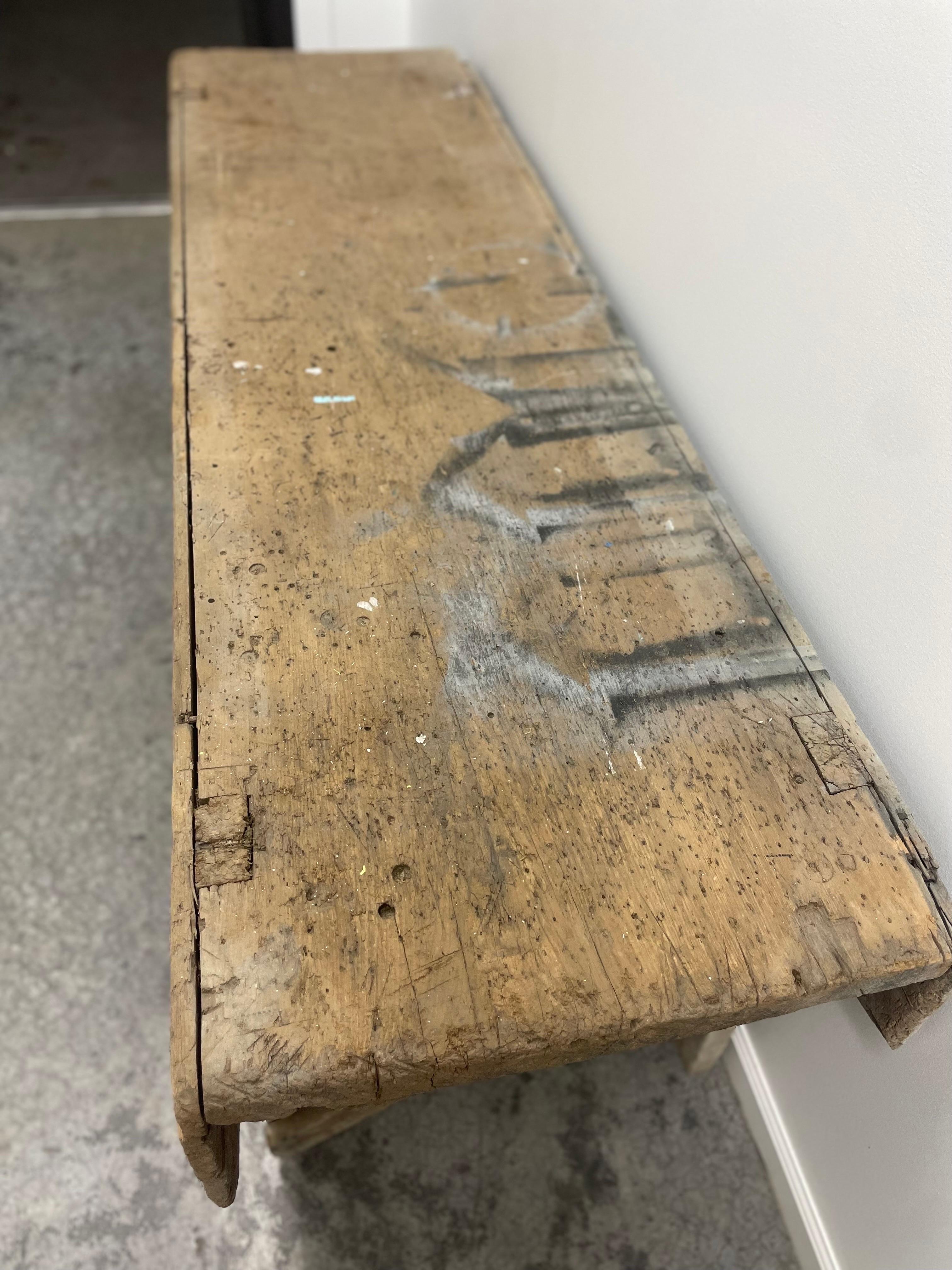 Wood Primitive mortuary Table Industrial Workbench Brutalist For Sale